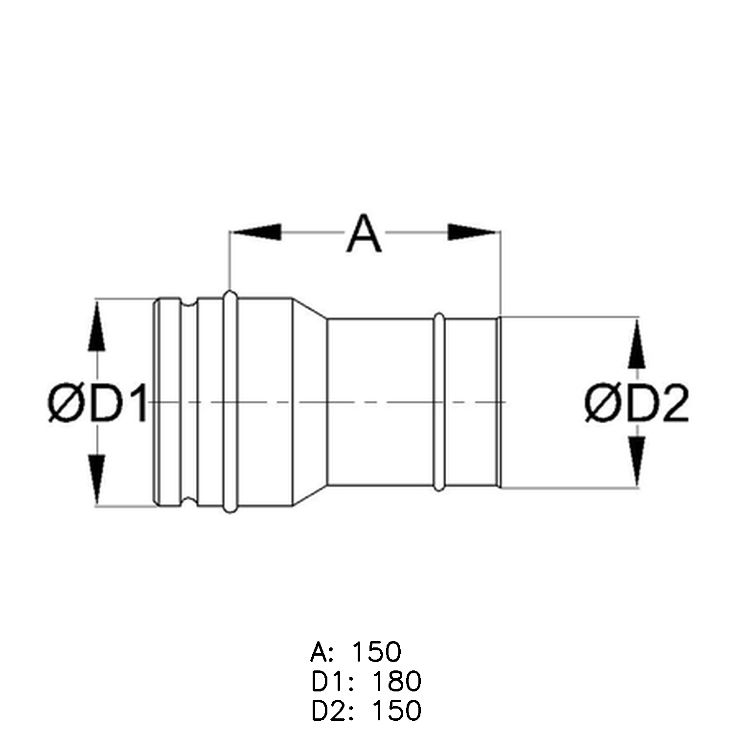 Schiedel réduction PPL simple paroi 180mm - 150mm mat