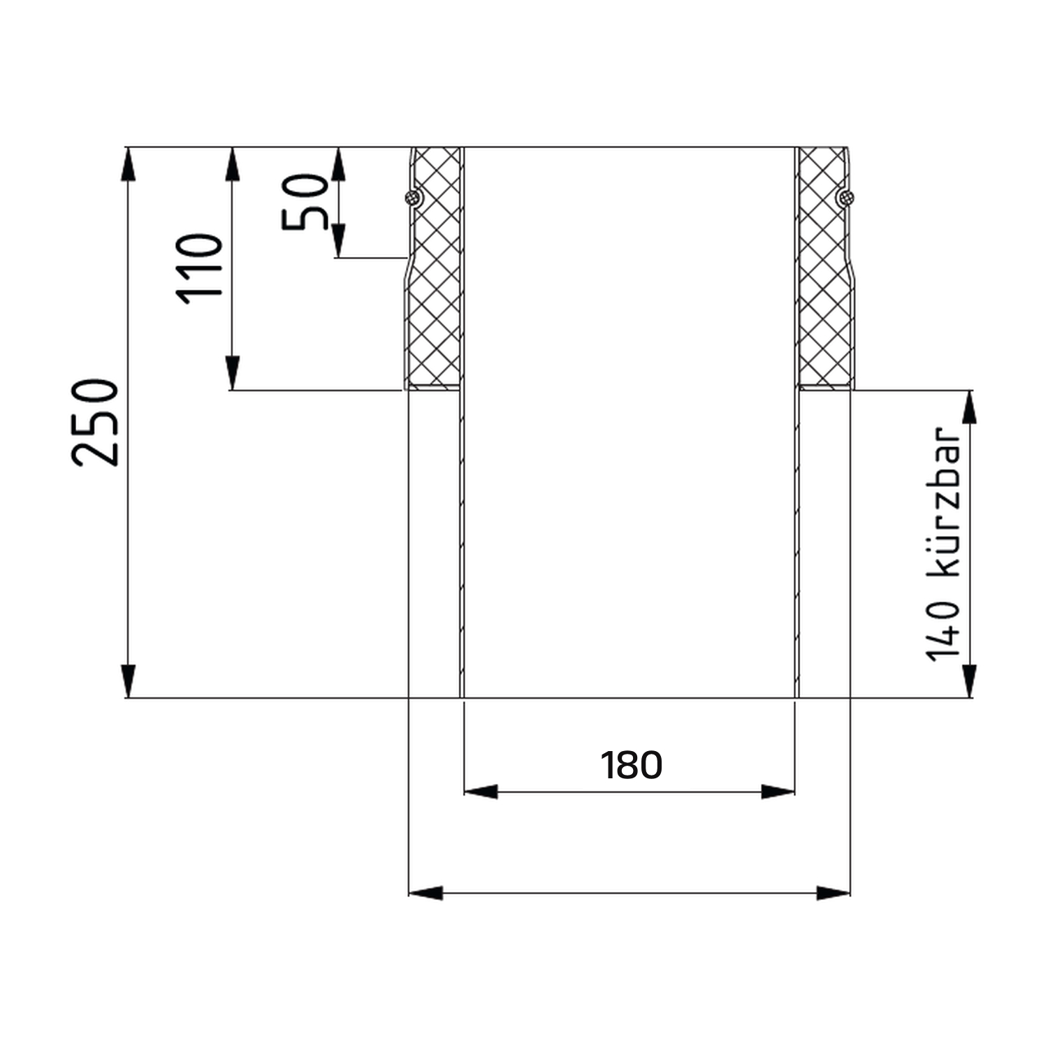 Raik Lifestyle DUO pièce de raccordement de poêle 180mm noir raccourcissable intérieure pour tuyau de fumée / conduit de fumée