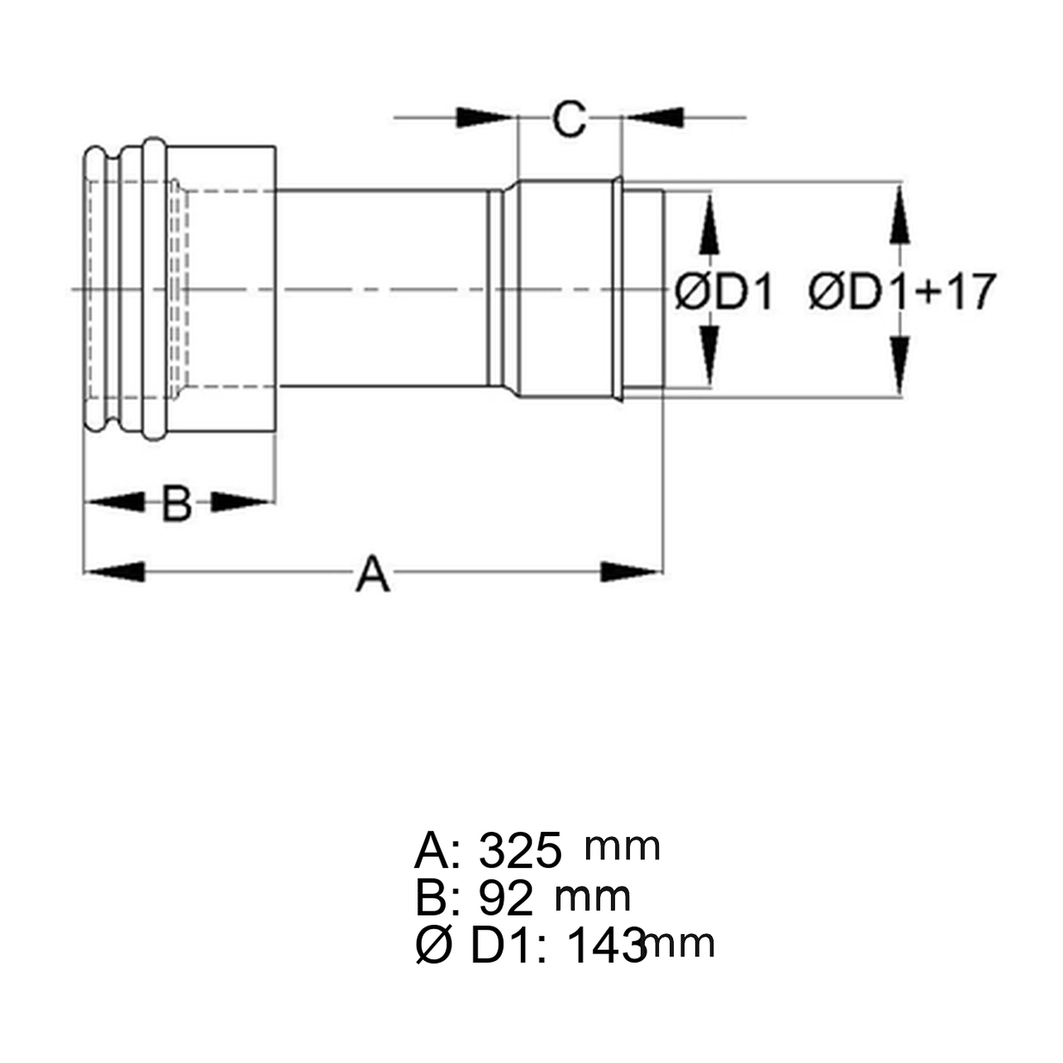 Schiedel raccord Ø80 simple paroi, recoupable pour ICS Ø150 mm double paroi brillant