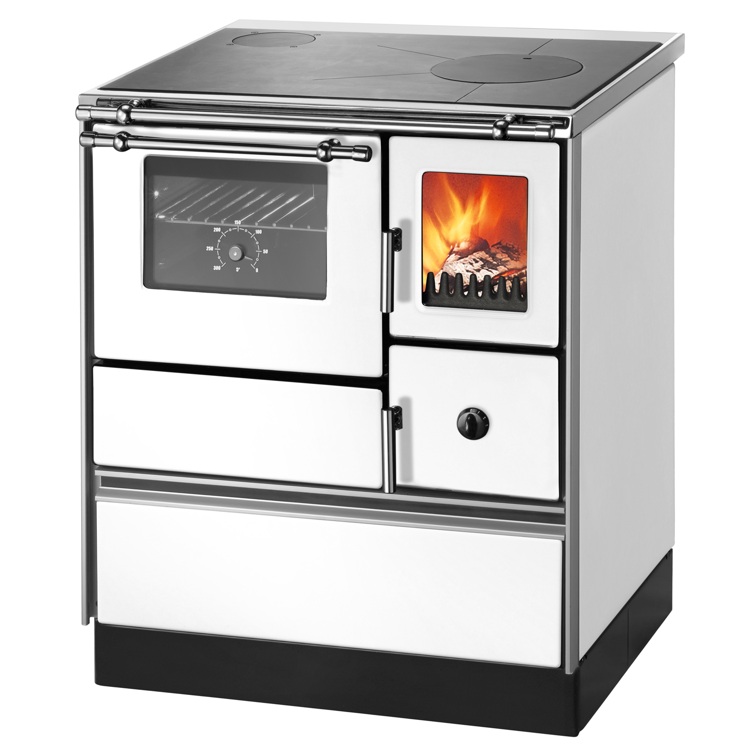 Wamsler K 176 F/A 70 Style Cuisinière à bois Blanc, Surface de cuisson en acier, Four à gauche