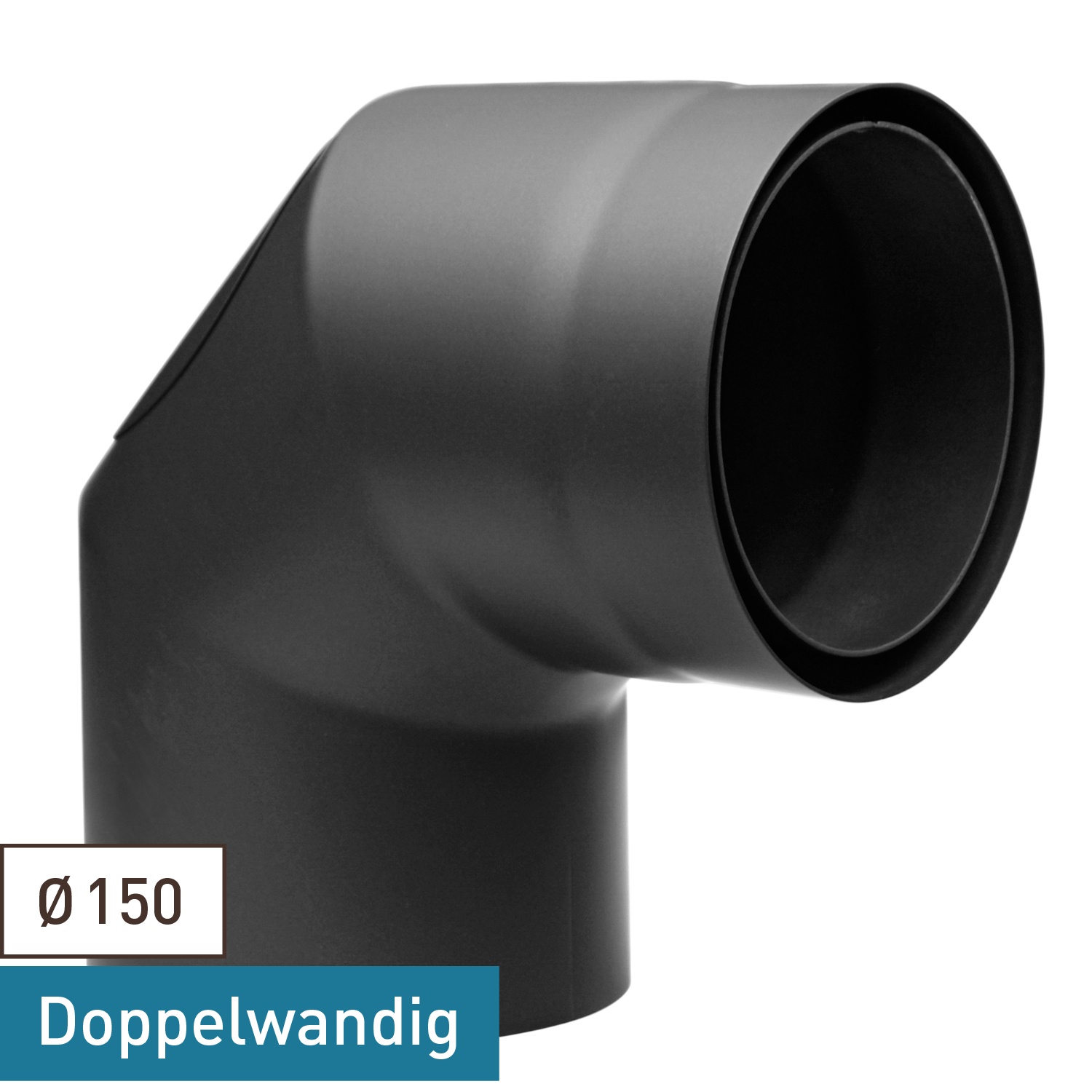 Raik Izoker coude de tuyau de fumée 150mm noir double paroi 90° avec porte pour tuyau de fumée / conduit de fumée