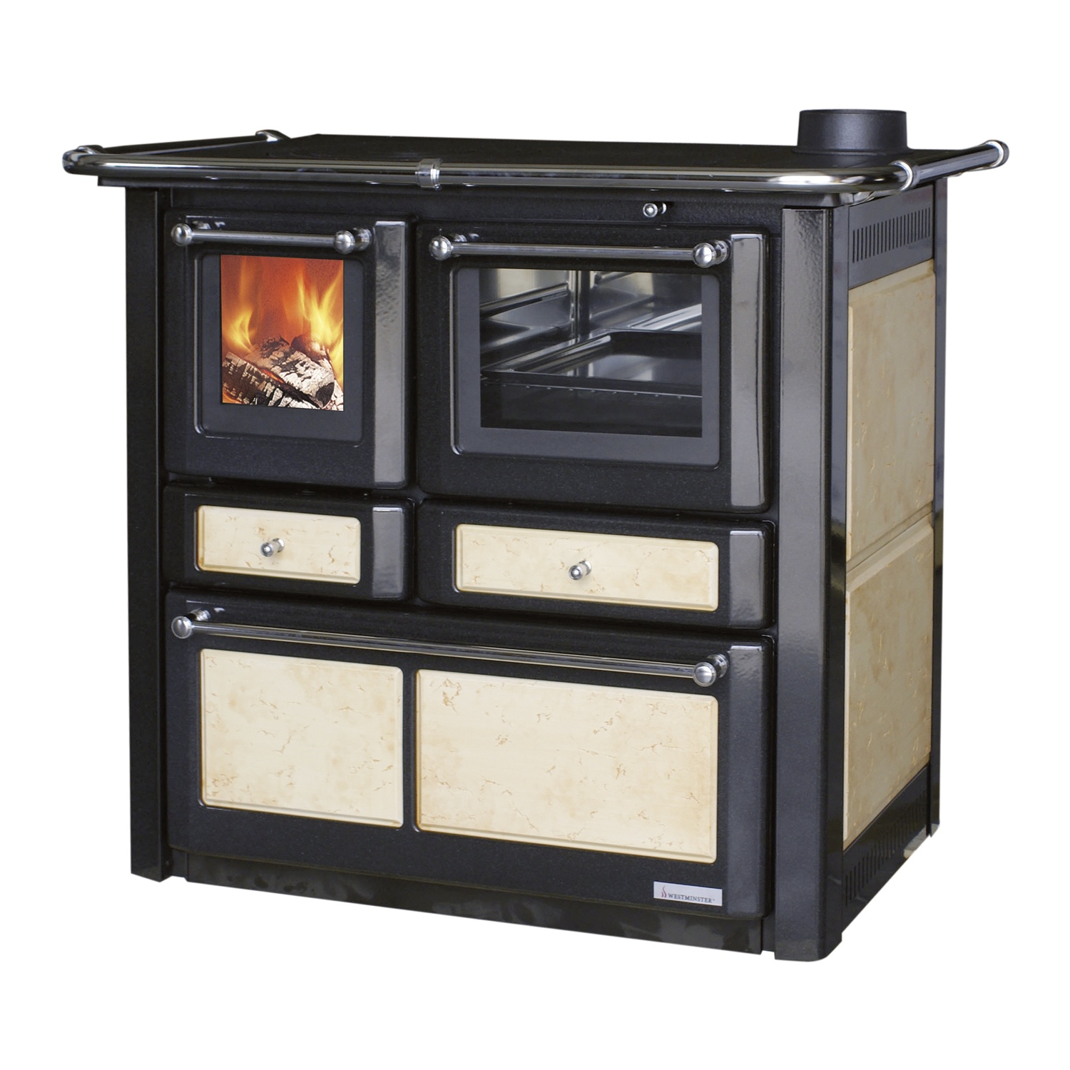 Westminster cuisinière à bois K 85 F II antique raccordement tuyaux à droite