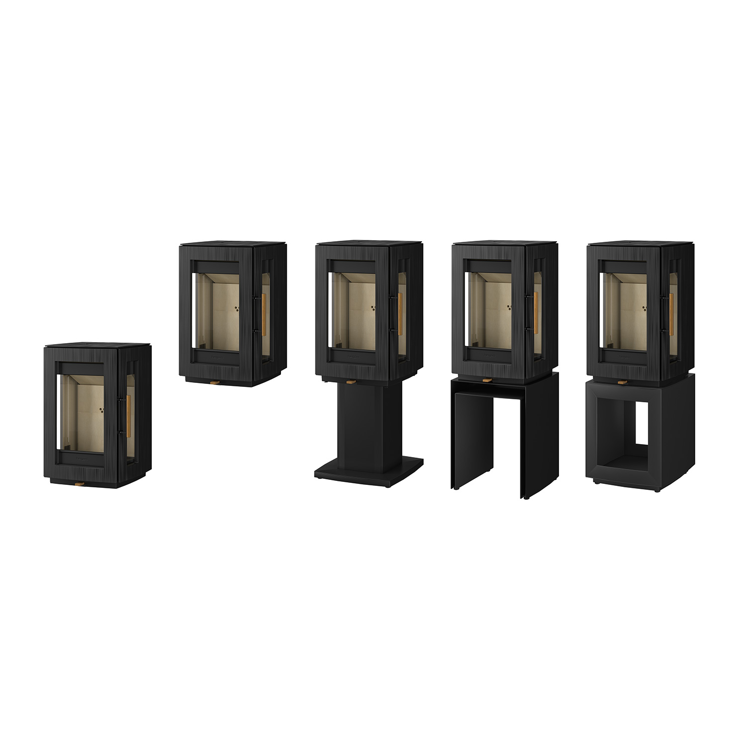 Poêle à bois Hergom Glow en fonte noire avec compartiment de rangement pour le bois