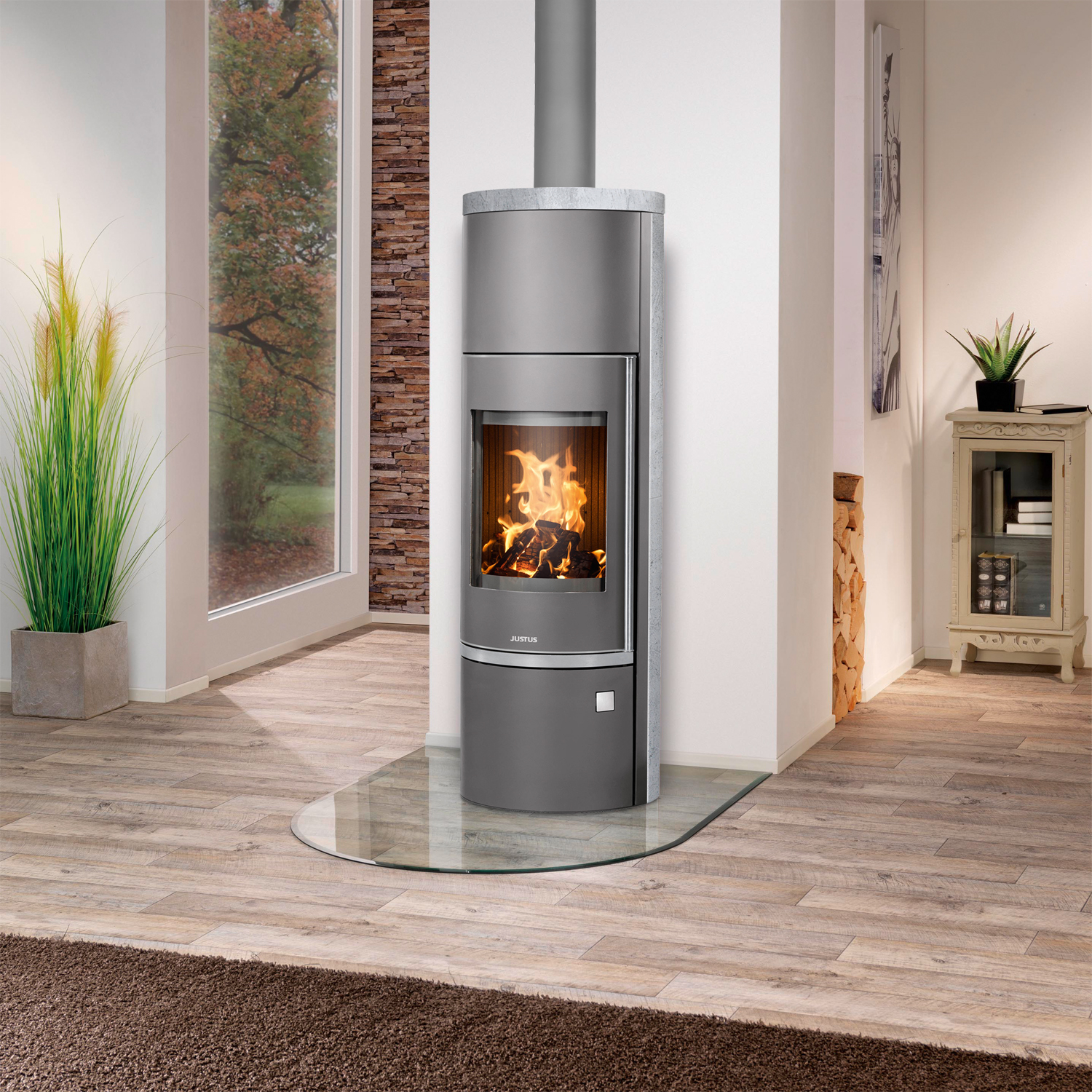 Justus Faro Aqua 2.0 Poêle à bois hydraulique en acier gris fonte avec revêtement en stéatite.