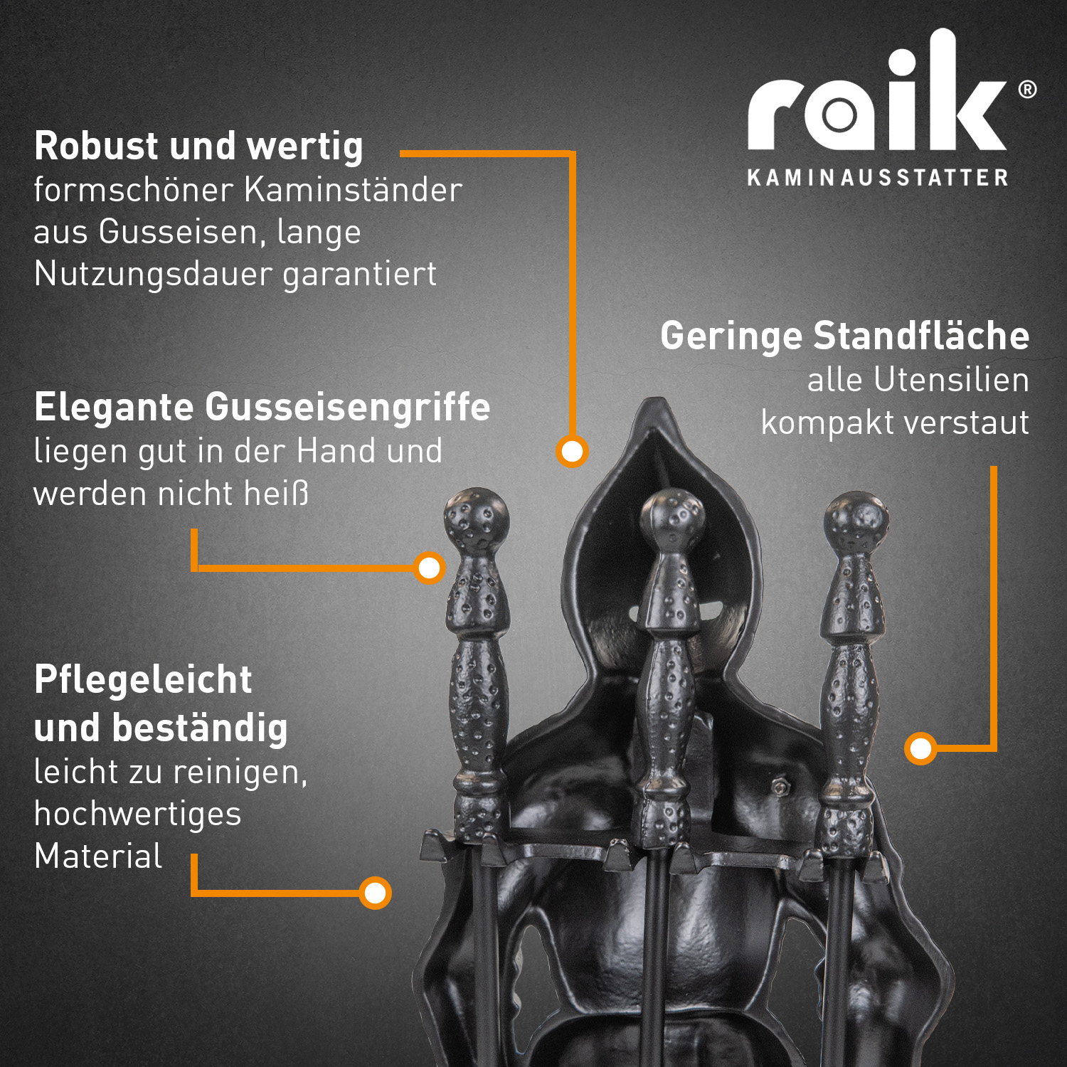 Raik assortiment de cheminée chevalier Hubert, noir, 4 pièces