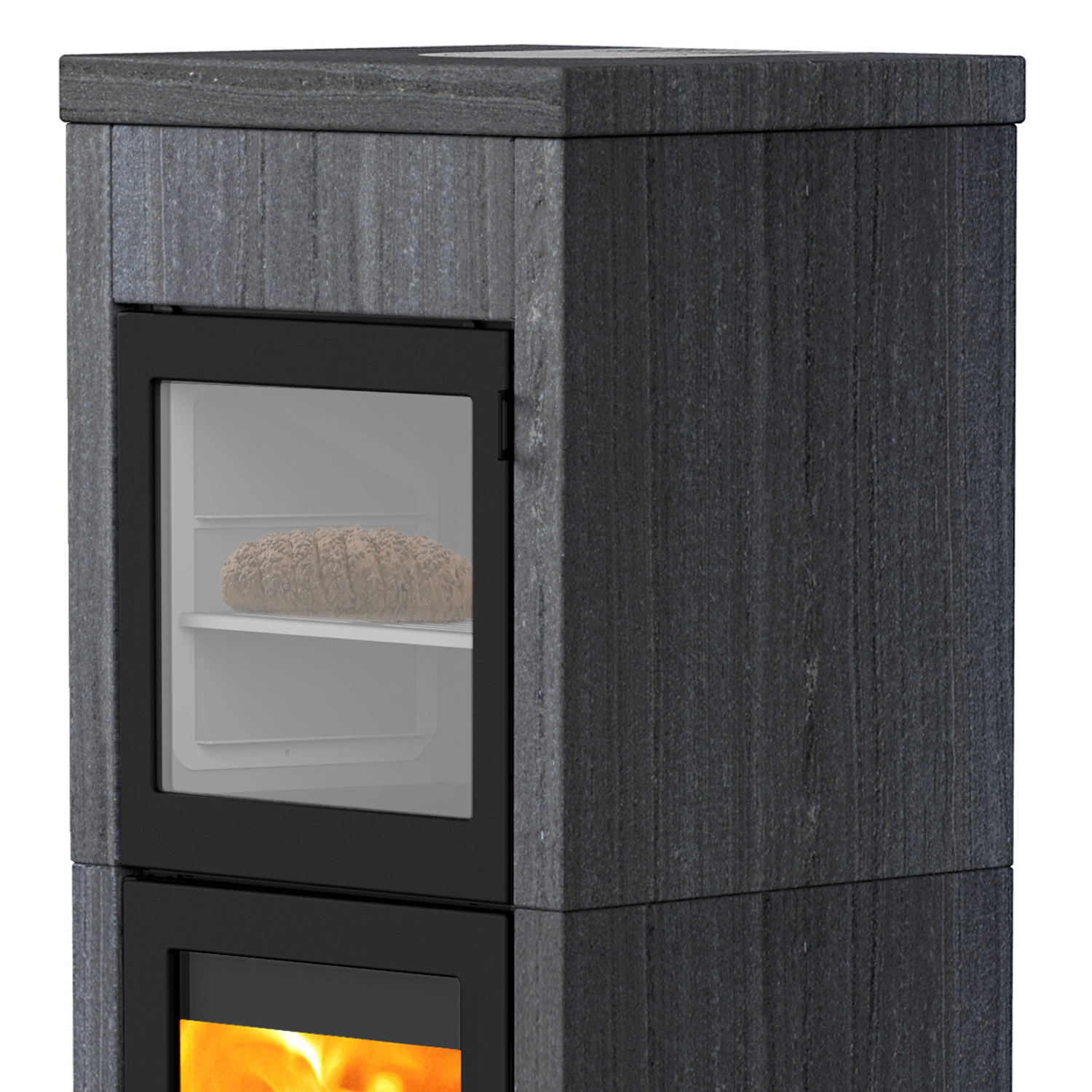 Lotus QM40 poêle à bois Indian Night / Porte noire avec compartiment de cuisson, évacuation des fumées par le haut
