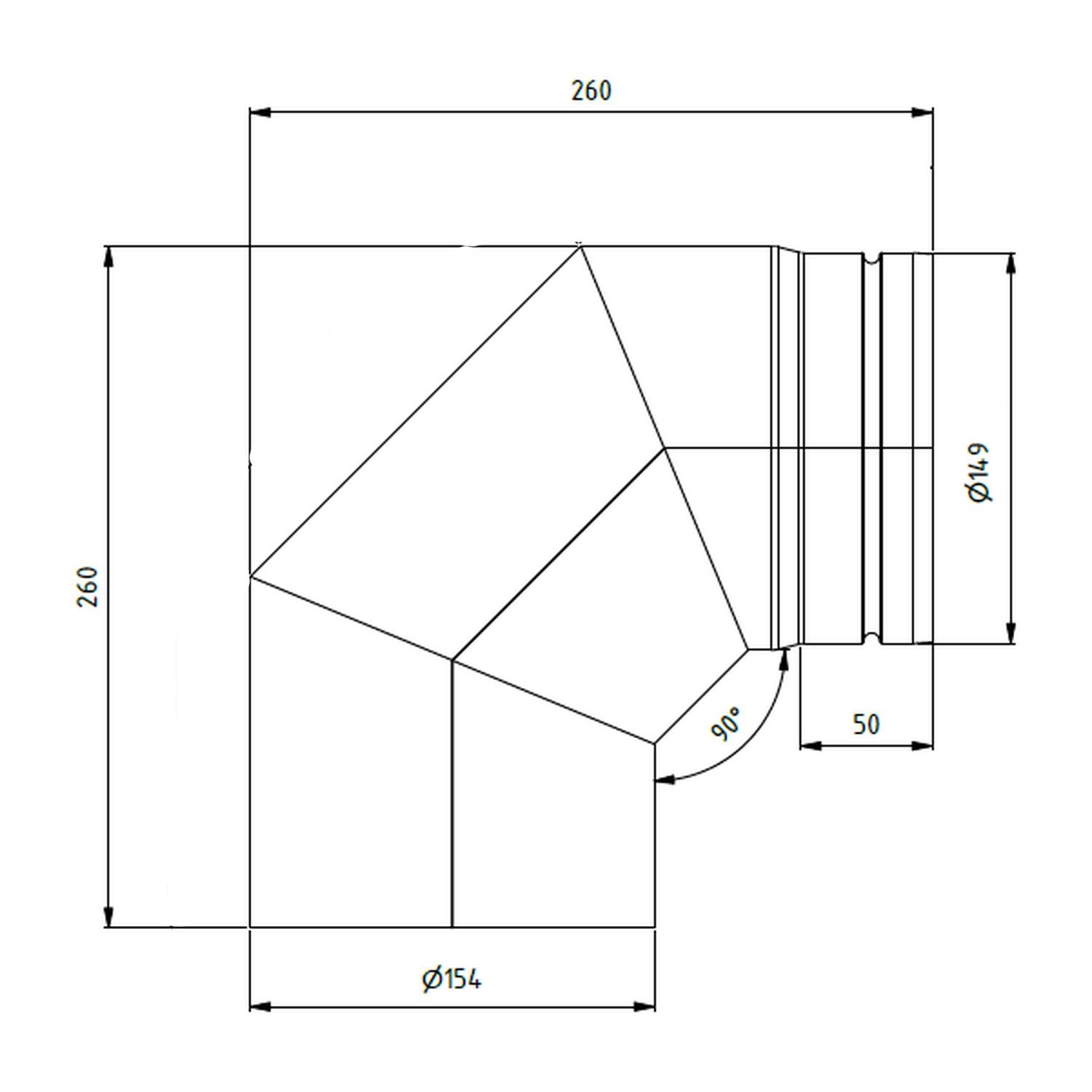 Raik Bogen LS diamètre 150/90° rétréci 3-pièces noir