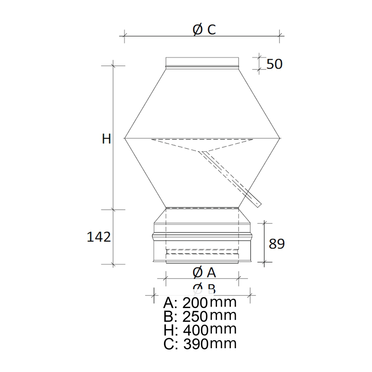 Schiedel ICS chapeau déflecteur Ø200 mm double paroi brillant