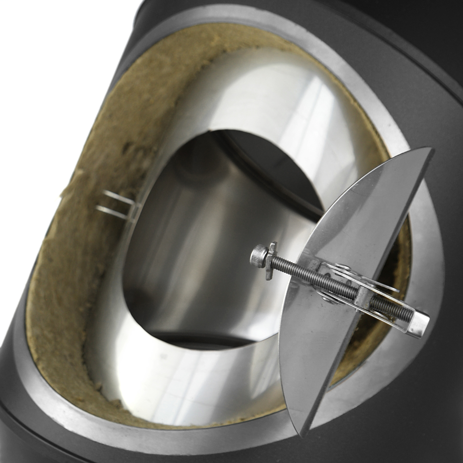 Coude de conduit de fumée Raik / Tuyau de poêle Coltherm double paroi avec isolation, diamètre 150 mm, 90°, noir, avec ouverture de nettoyage. Coude de conduit de fumée Raik / Tuyau de poêle Coltherm double paroi avec isolation, diamètre 150 mm, 90°, noir, avec ouverture de nettoyage.