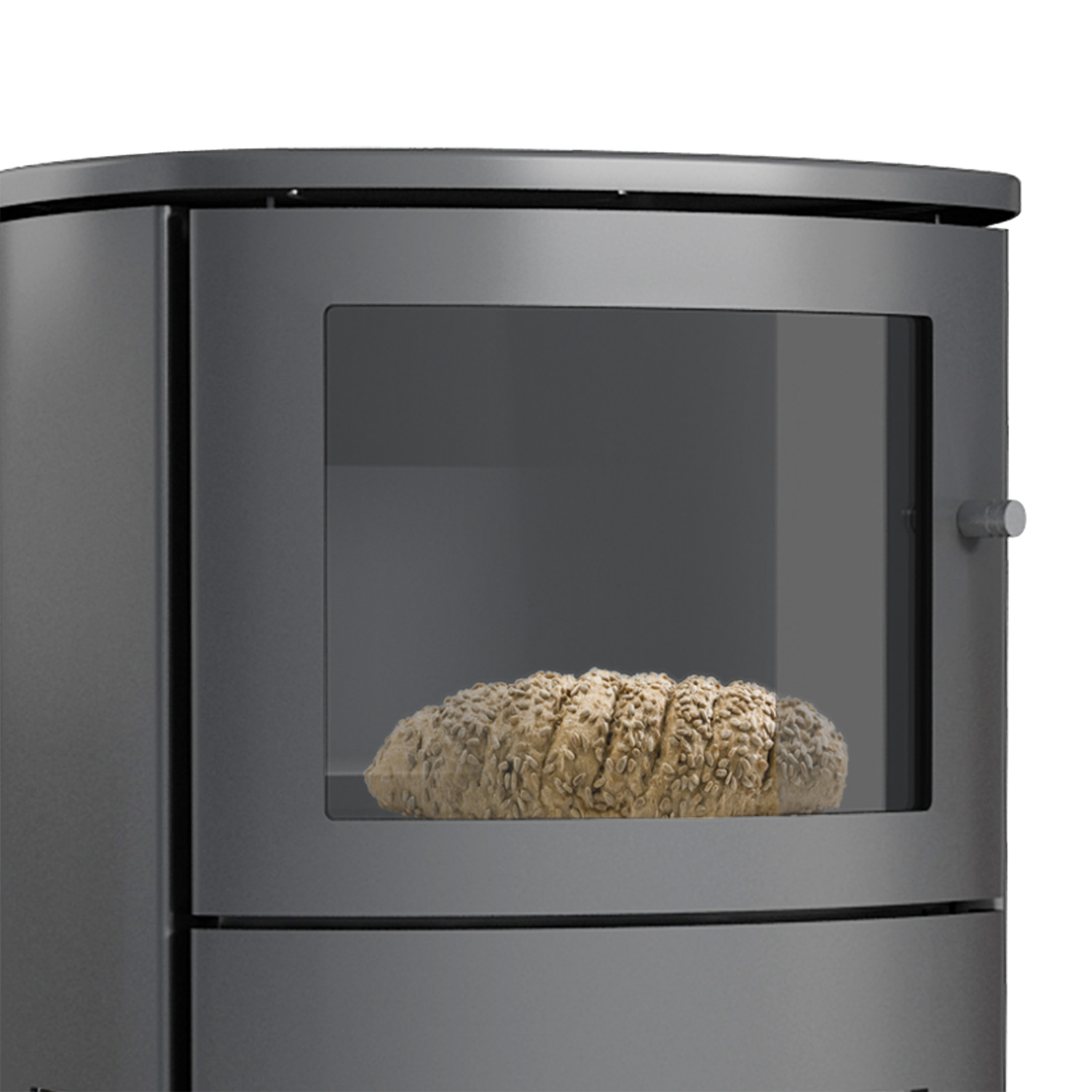 Poêle à bois Lotus Prio 7 gris avec compartiment de cuisson, sortie de fumée à l'arrière