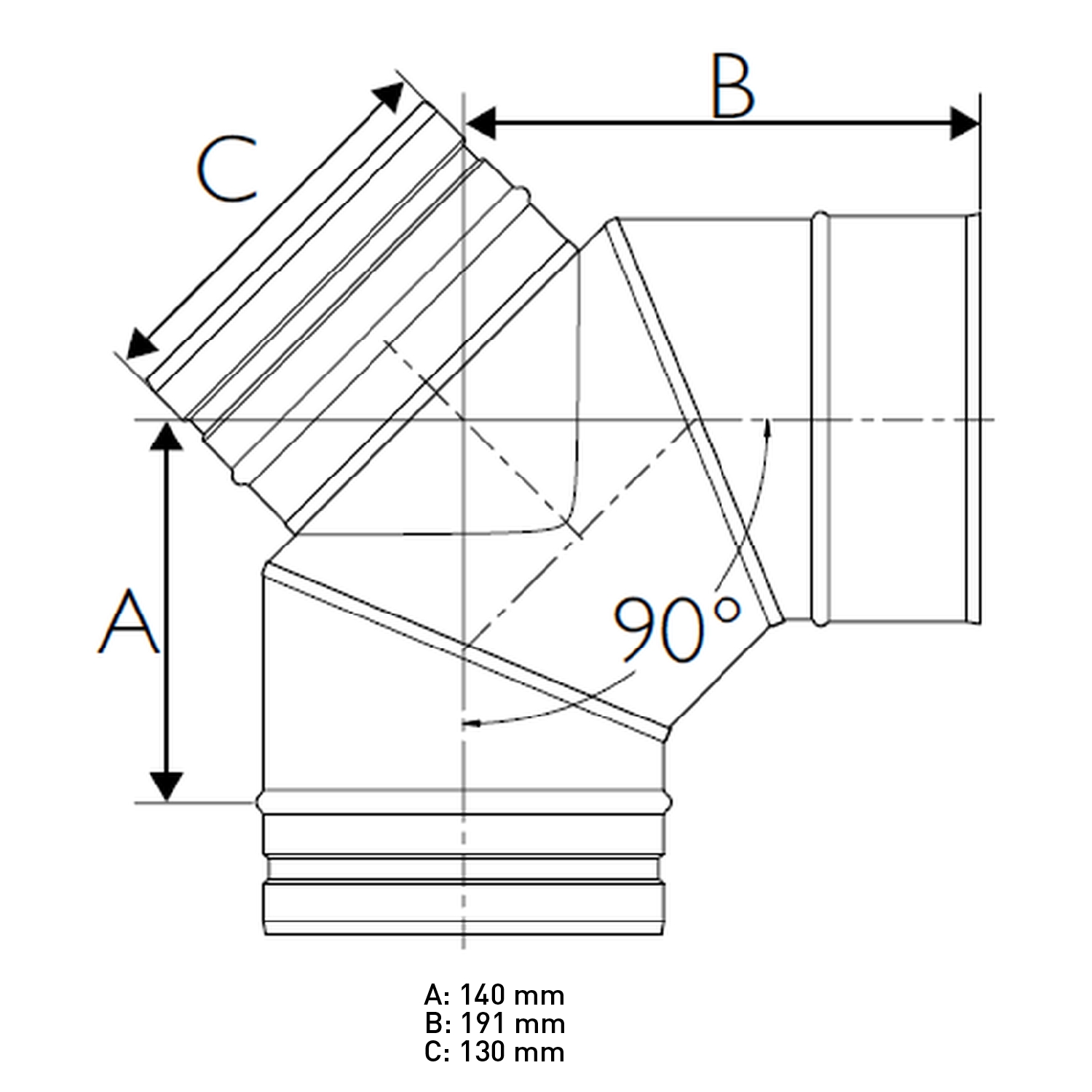 Schiedel PRIMA PLUS coude d’inspection 90° H1 Ø130 mm simple paroi mat