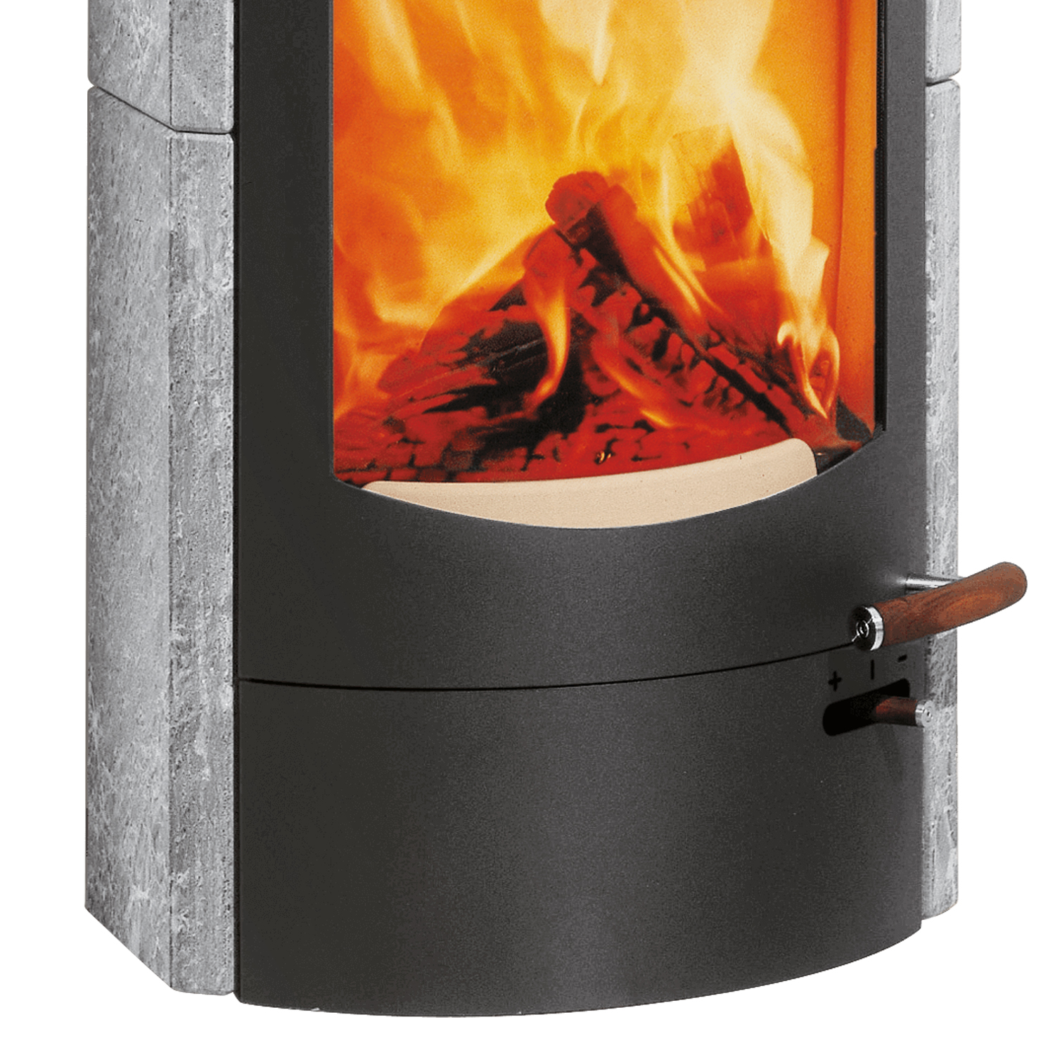 Austroflamm Koko 2.0 Poêle à bois en pierre ollaire, compartiment de maintien au chaud en céramique noir mat, plaque supérieure en céramique noir mat, sortie de fumée arrière