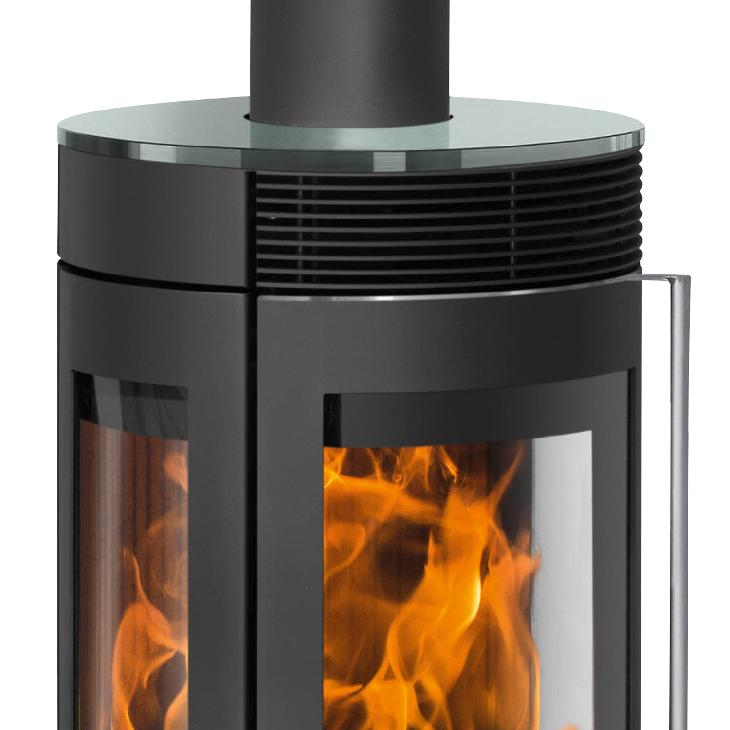 Poêle à bois Oranier Rota TRE 2.0 en acier noir avec plaque de recouvrement en verre