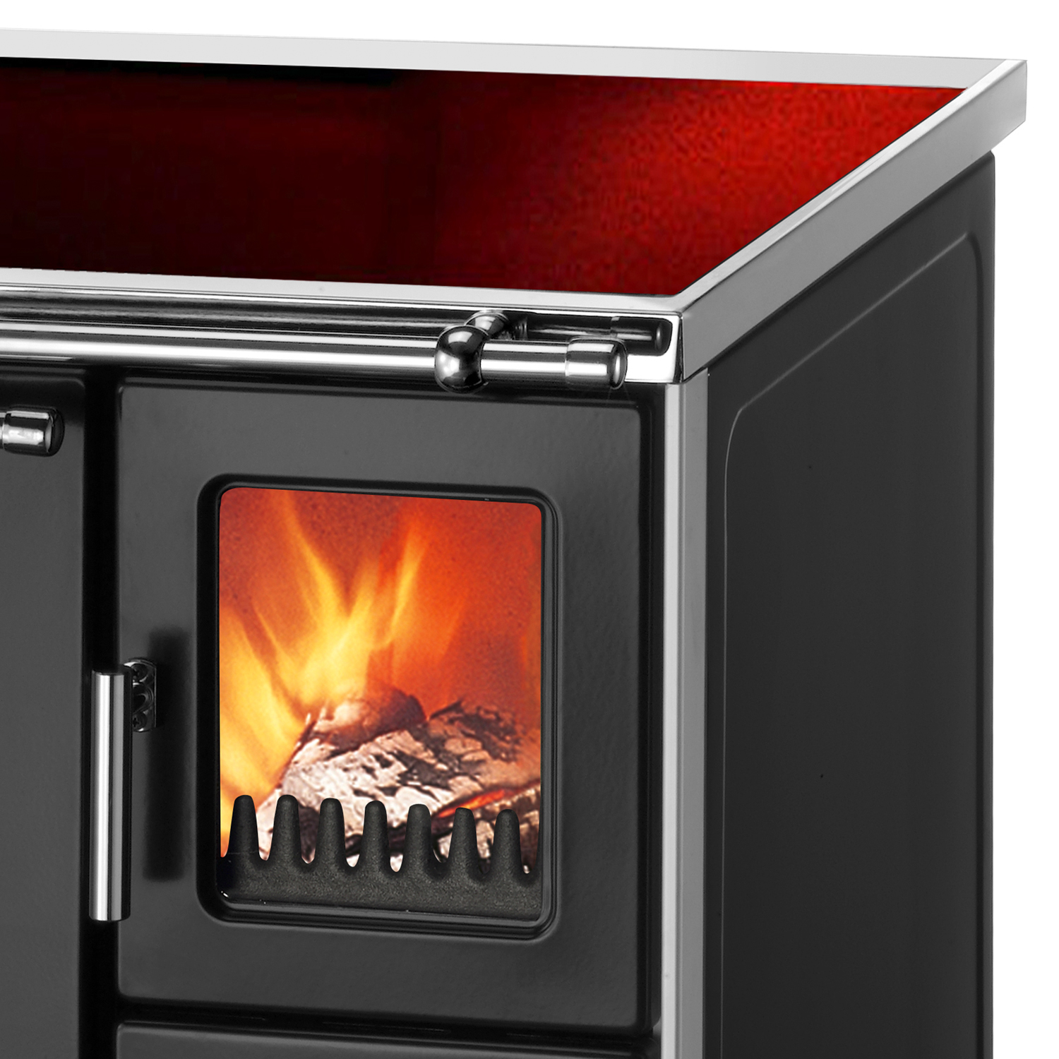 Wamsler K 176 F/A 70 Style Cuisinière à bois Noir, Plaque vitrocéramique, Four à gauche