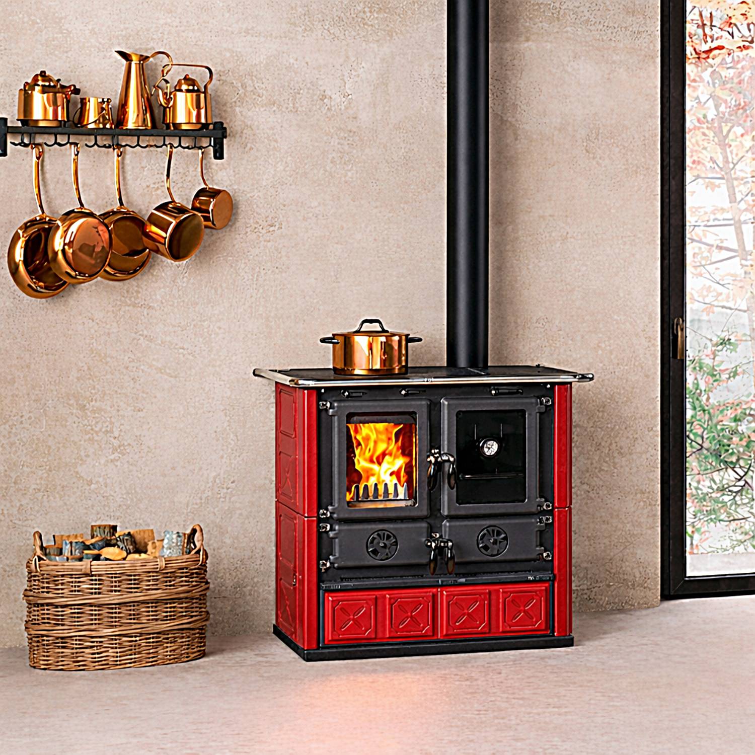 La Nordica ROSETTA.16 Majolique - rouge bordeaux cuisinière à bois