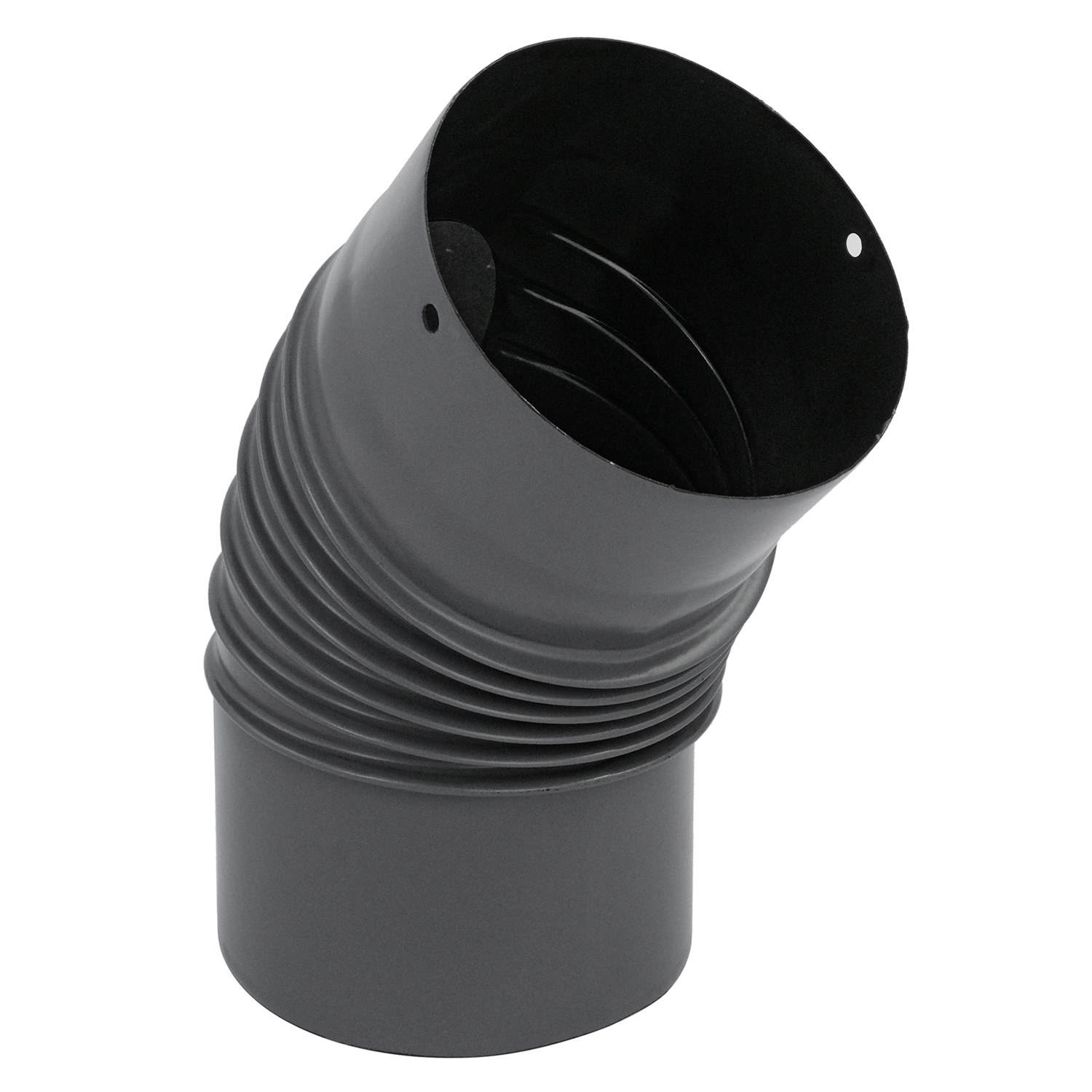 Coude de conduit de fumée / Coude de tuyau de poêle émaillé 150 mm - Coude à 45° nervuré gris avec ouverture de nettoyage.