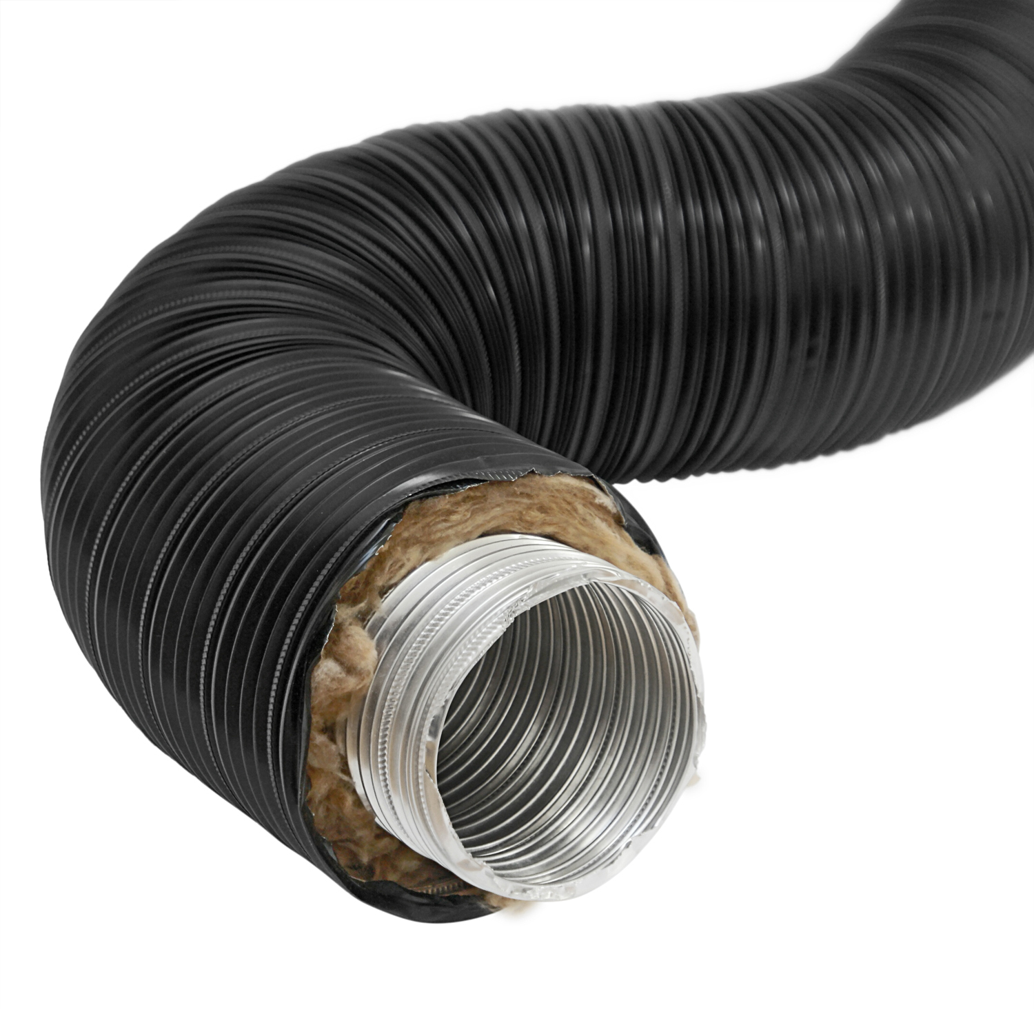 Therm Flex conduit flexible en aluminium isolé noir Ø 100 mm longueur 0,75 m, pour raccordement à l'air extérieur.