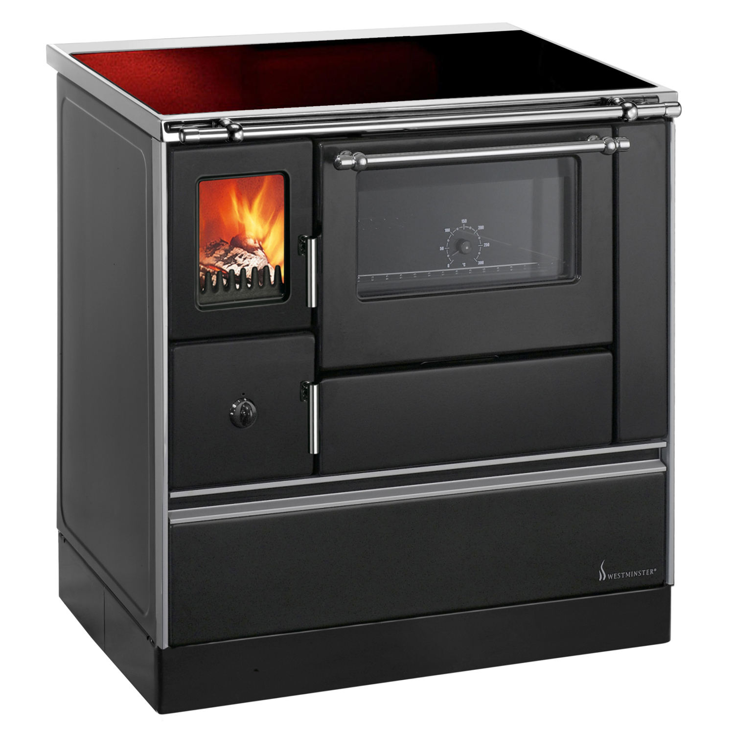 Wamsler K 176 F/A 90 Cuisinière noire, plaque vitrocéramique, four à droite