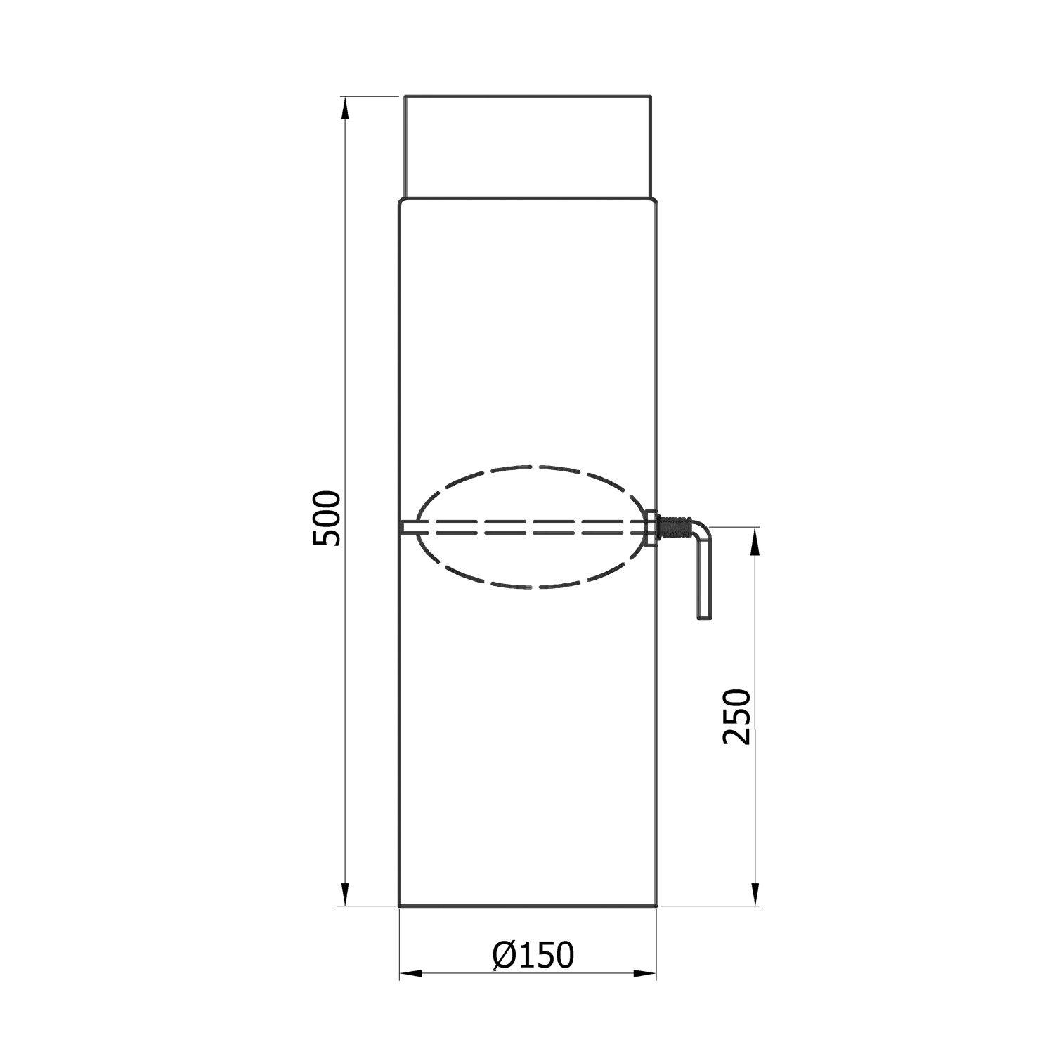Raik Basic Élément de longueur 150mmx500mm noir avec régulation de tirage pour tuyau de fumée / conduit de fumée
