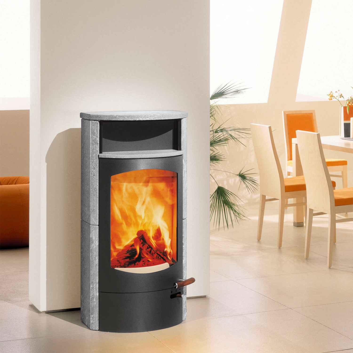 Austroflamm Koko 2.0 Poêle à bois en stéatite, compartiment de maintien au chaud en stéatite, plaque supérieure en stéatite, RRA à l'arrière