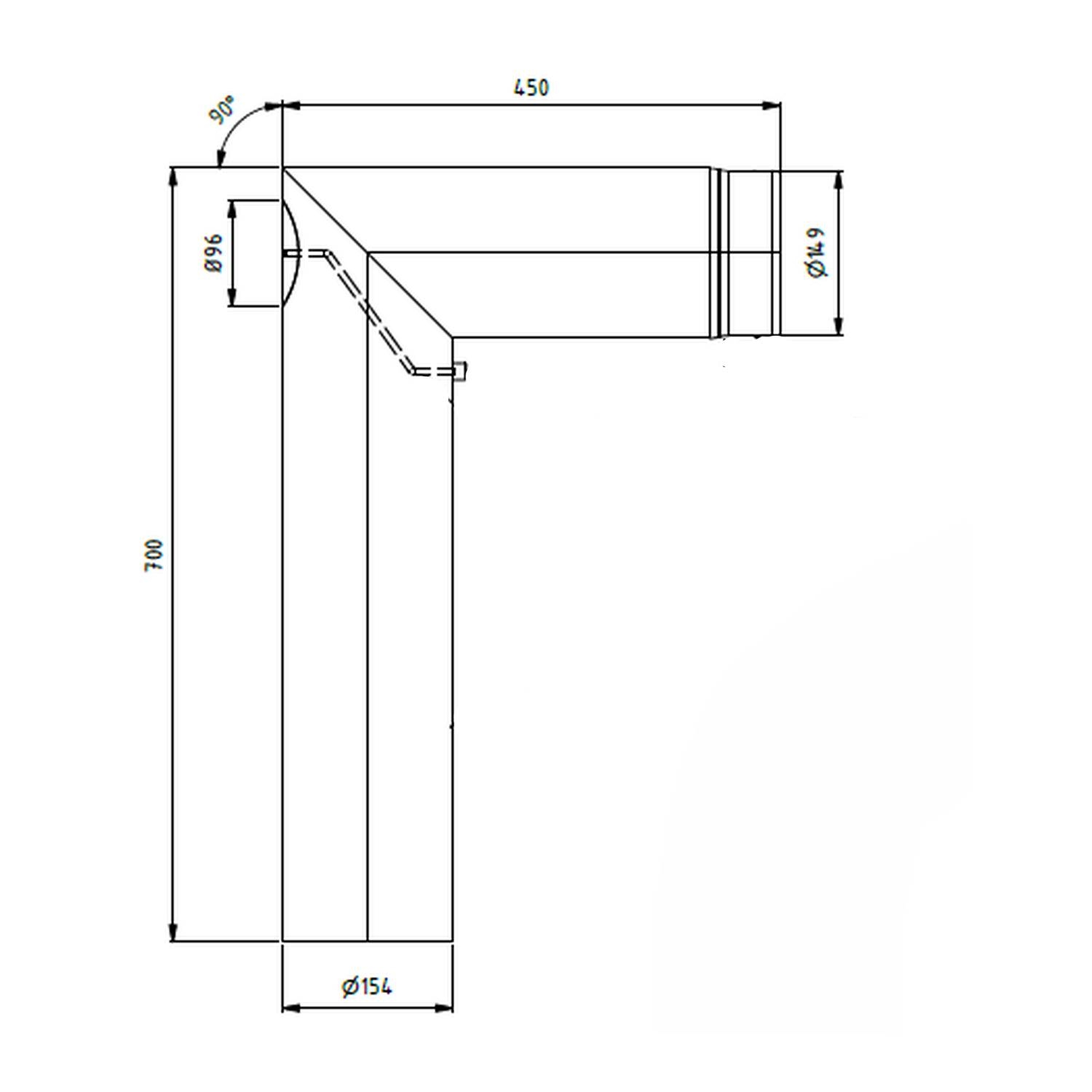 Raik coude LS diamètre 150/90° 2,00mm 2-pièces 700/450 avec porte intégrée noir