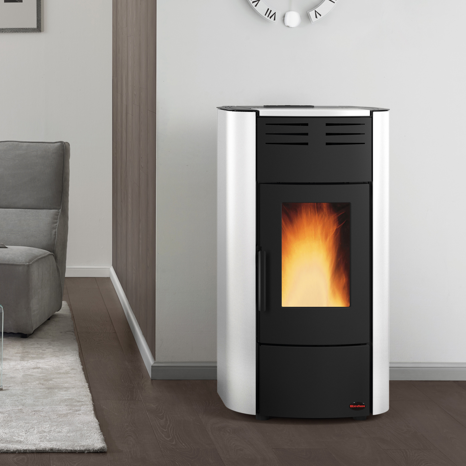 Extraflame Raffaella Idro H15 poêle à granulés bouilleur acier blanc Extraflame Raffaella Idro H15 poêle à granulés bouilleur acier blanc