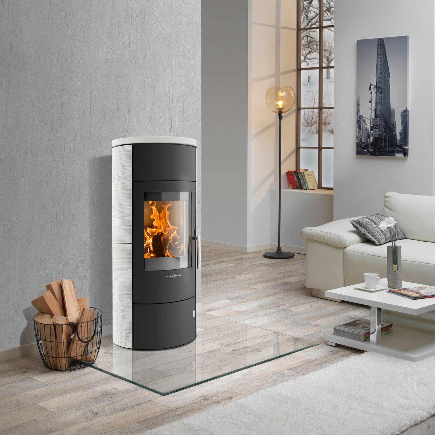 Poêle à bois Oranier Polar W+ 2.0 Acier Noir / Céramique Blanc Soie