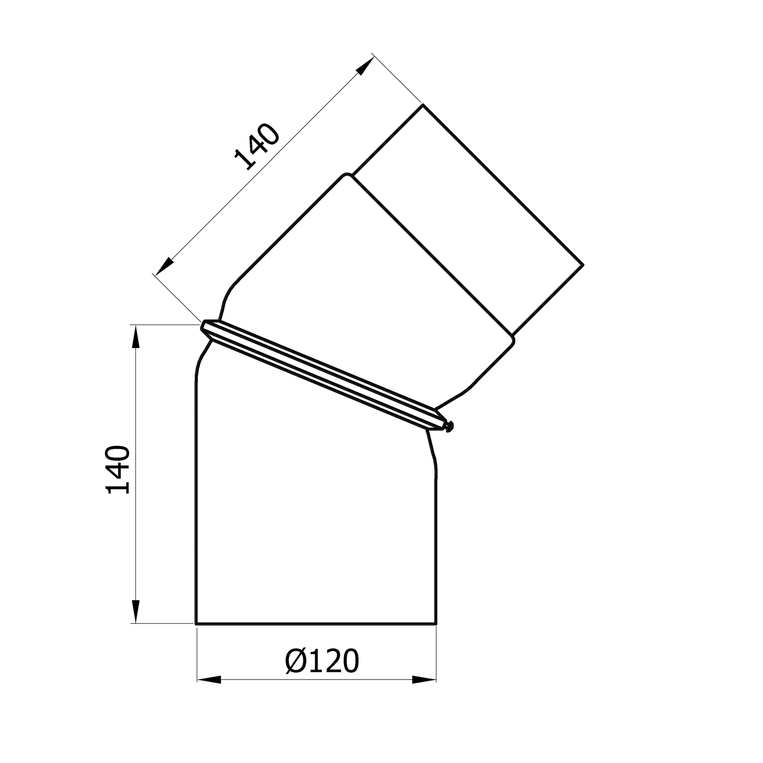 Coude de conduit de fumée Raik / Tuyau de poêle 120 mm - 0° - 45° sans ouverture de nettoyage noir