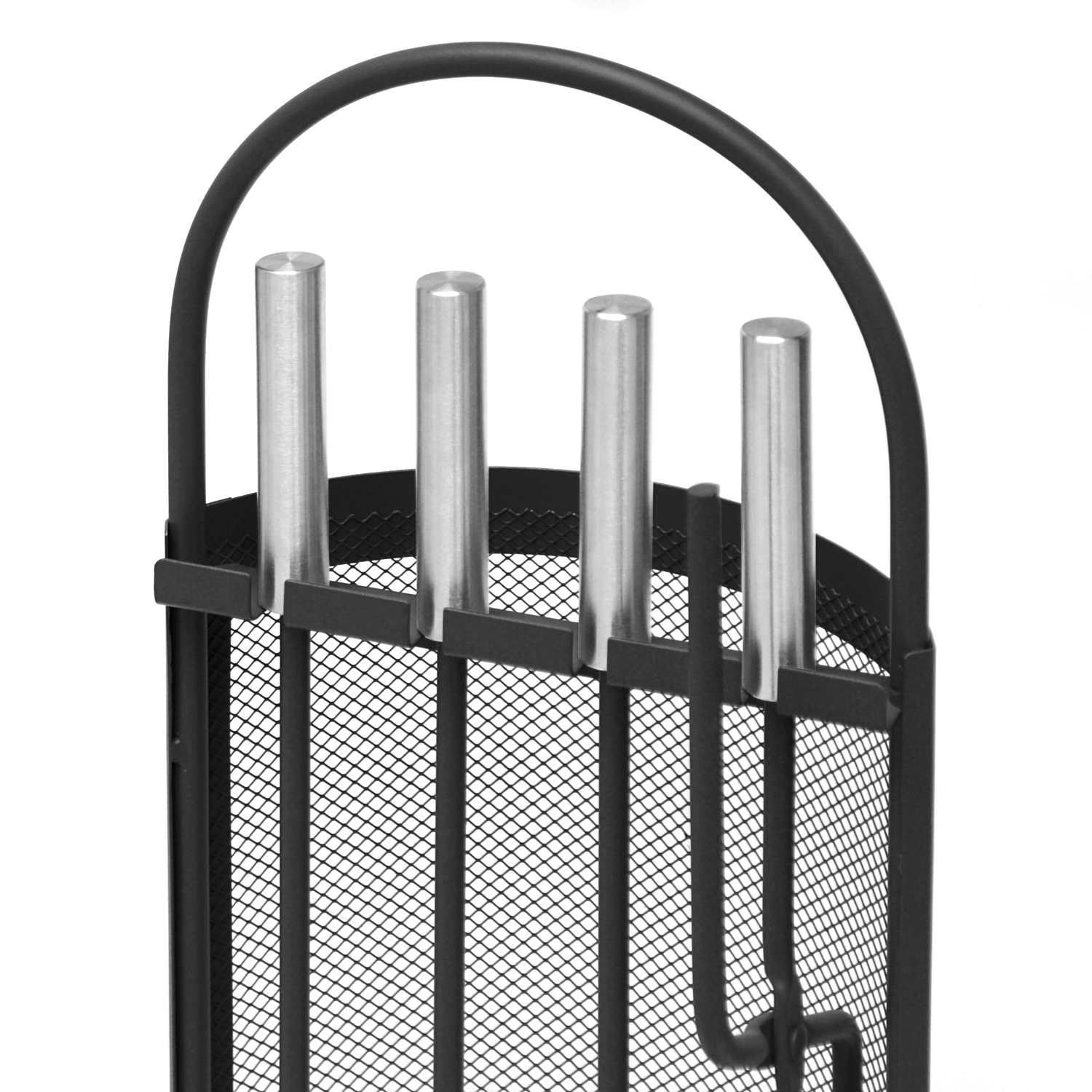Ensemble d'accessoires de cheminée Albert, 4 pièces, noir, poignées en acier inoxydable, 66 cm