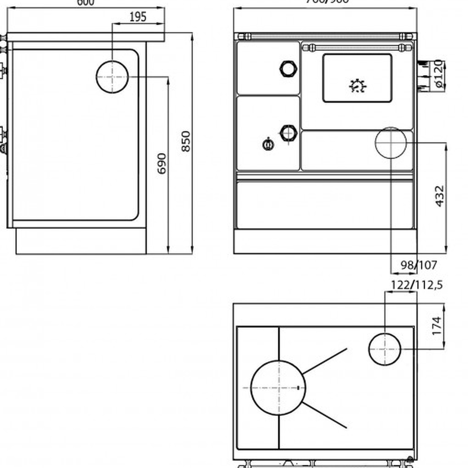 Westminster cuisinière à bois K 76-70 ivoire raccordement tuyaux gauche