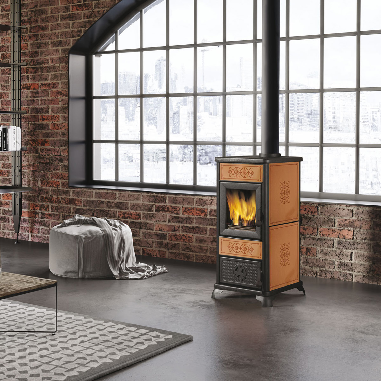 EK63 Decor Evo Poêle à bois céramique cuir