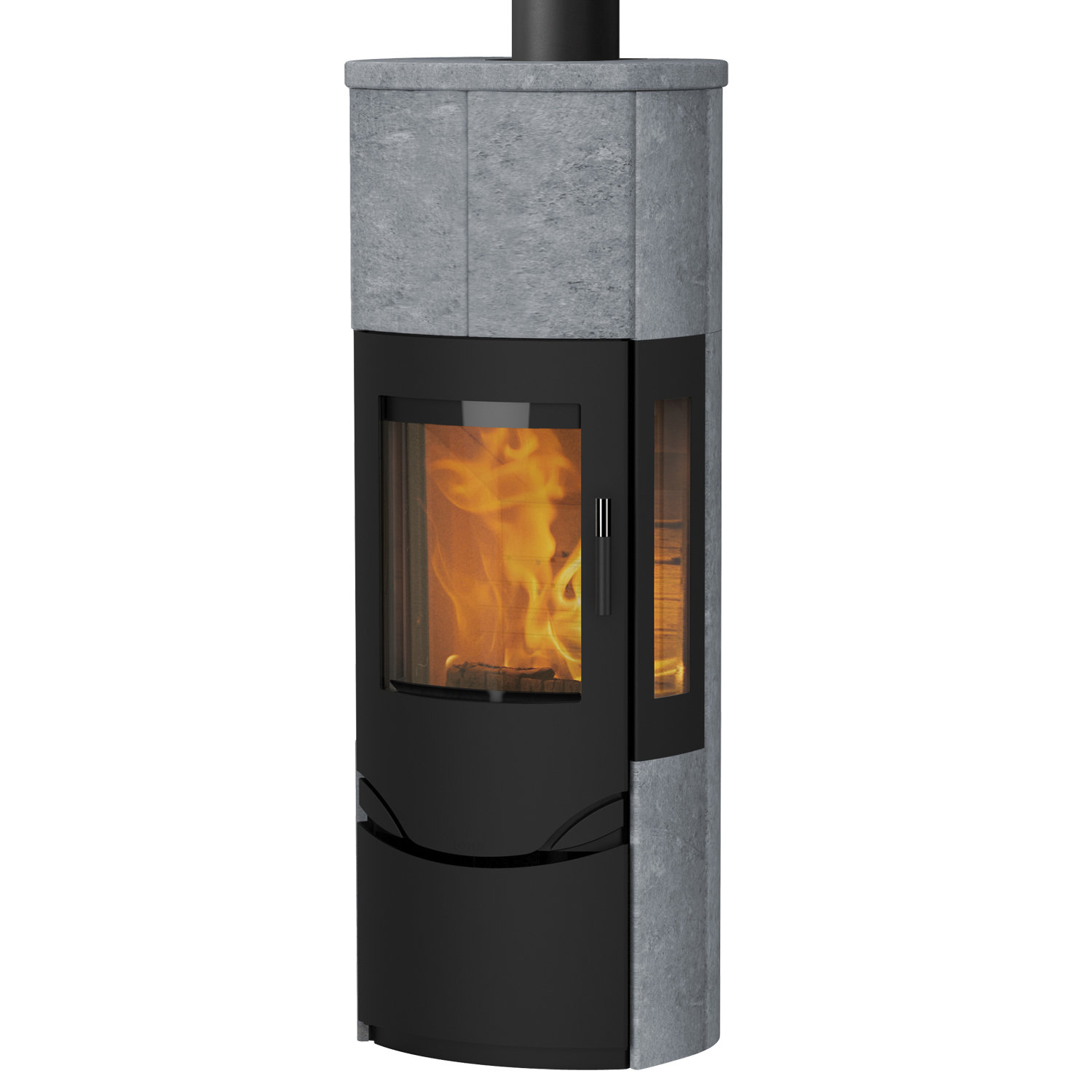 Poêle à bois Lotus Prio M Noir/ Pierre ollaire/ Verre latéral, évacuation des fumées par le haut