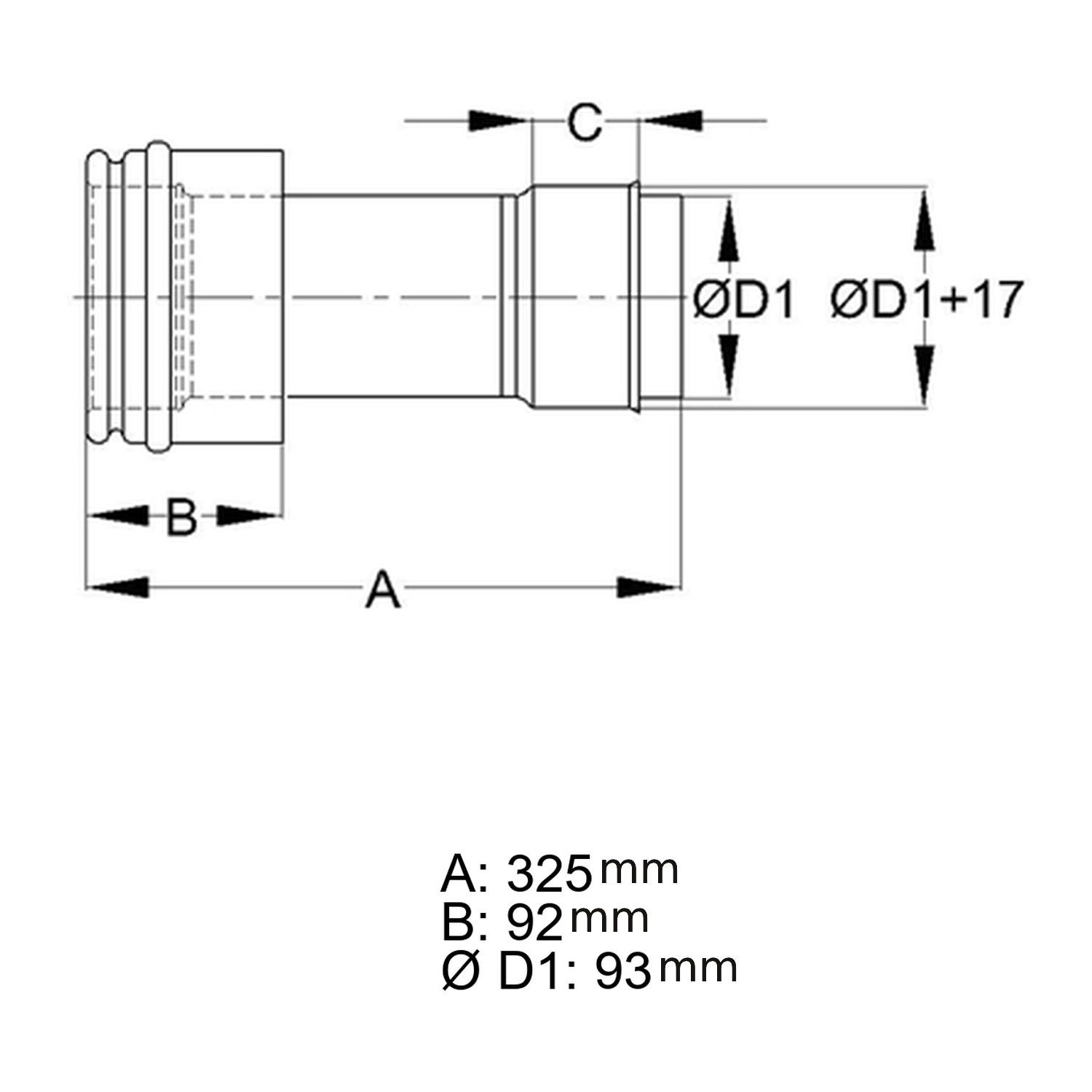 Schiedel raccord Ø100 simple paroi, raccourcissable pour ICS Ø130 mm double paroi brillant
