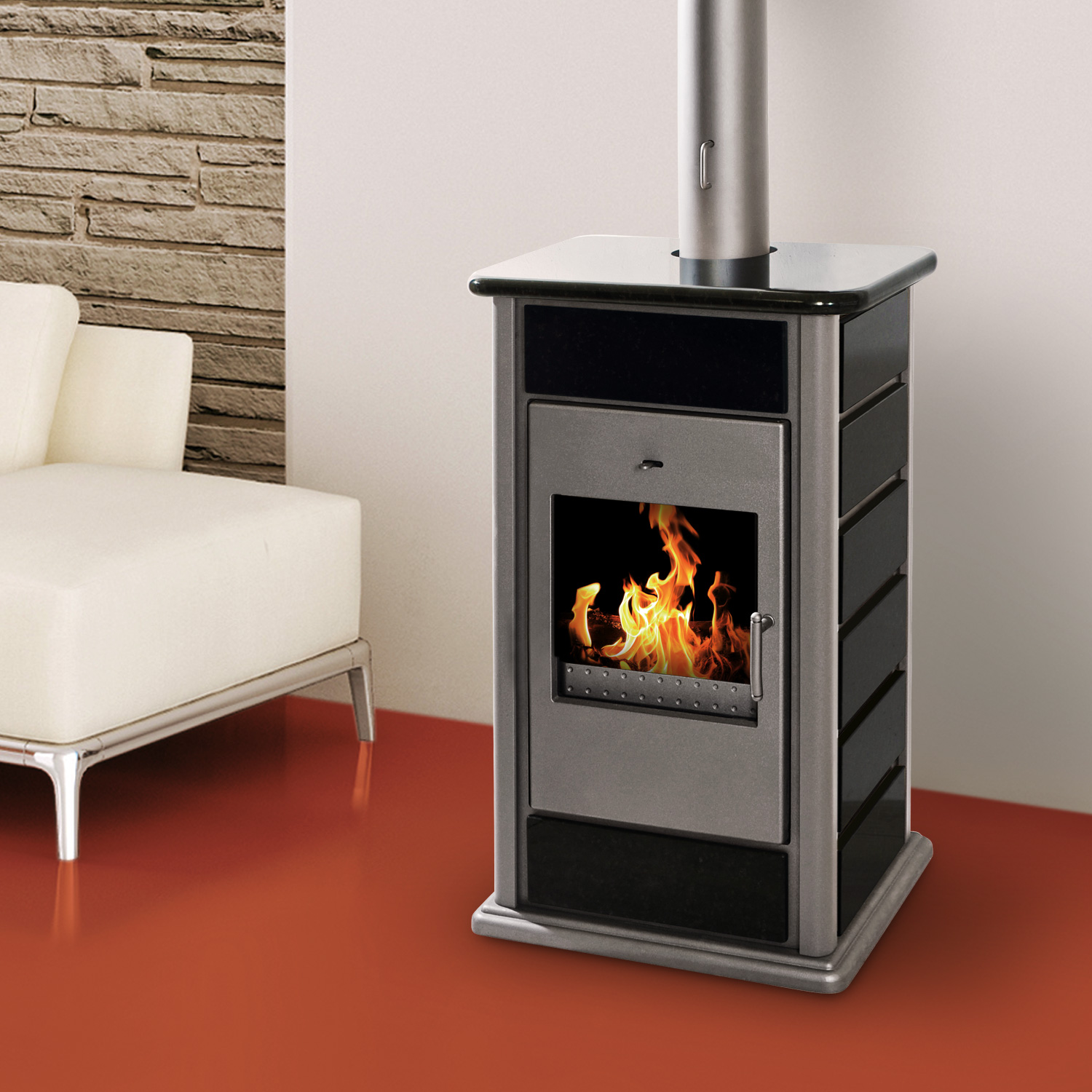 Schmitzker Alicante Poêle à bois avec circulation d'eau Anthracite Blackline