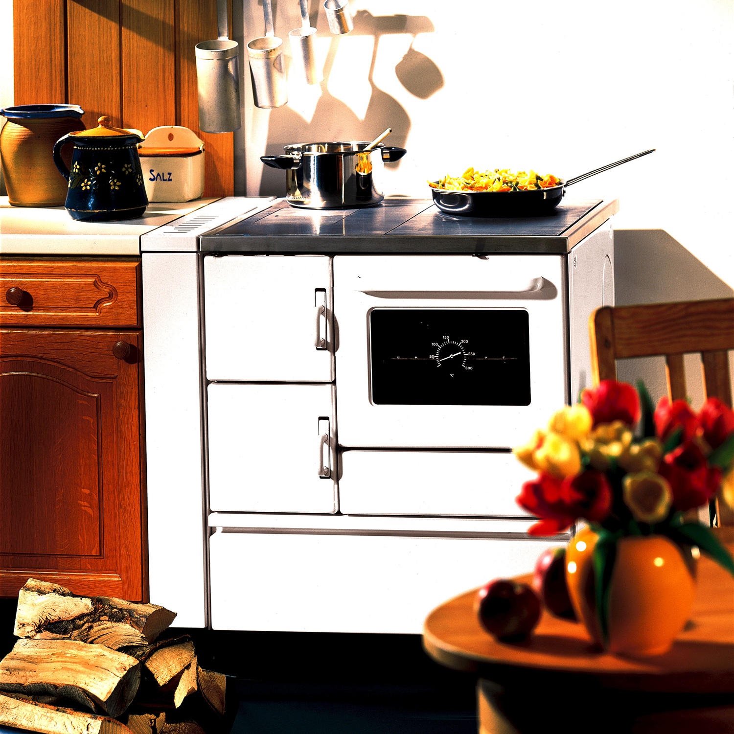 Wamsler K 128 Cuisinière à bois à droite blanc avec plaque en acier