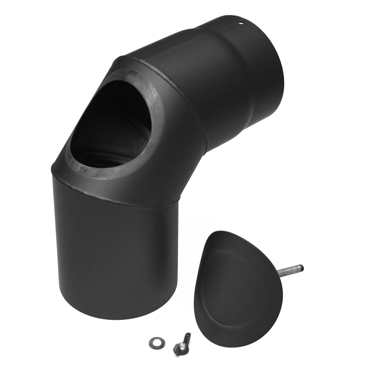 Coude de conduit de fumée / Tuyau de poêle 150 mm - 90° avec ouverture de nettoyage noir