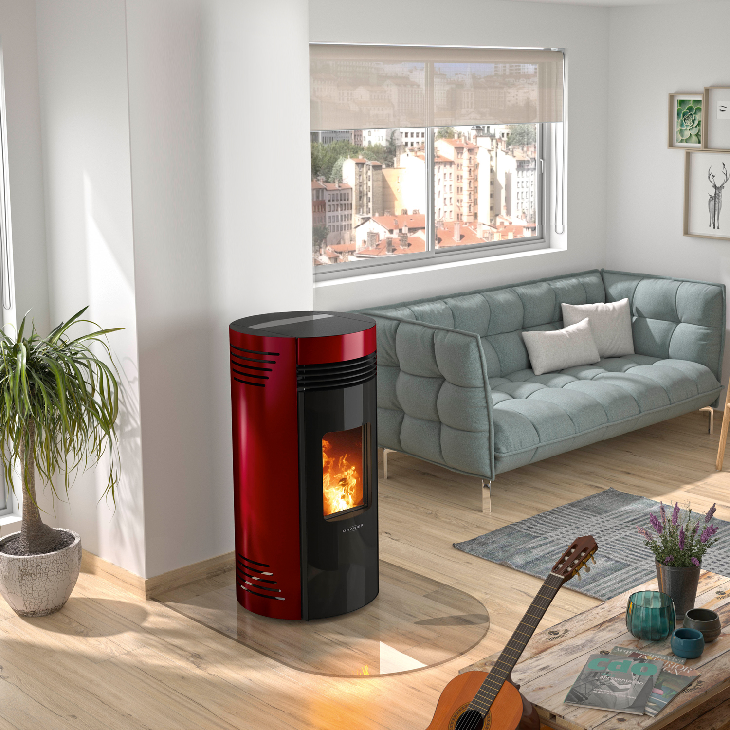 Oranier Sando 50 Poêle à granulés Rouge Bordeaux