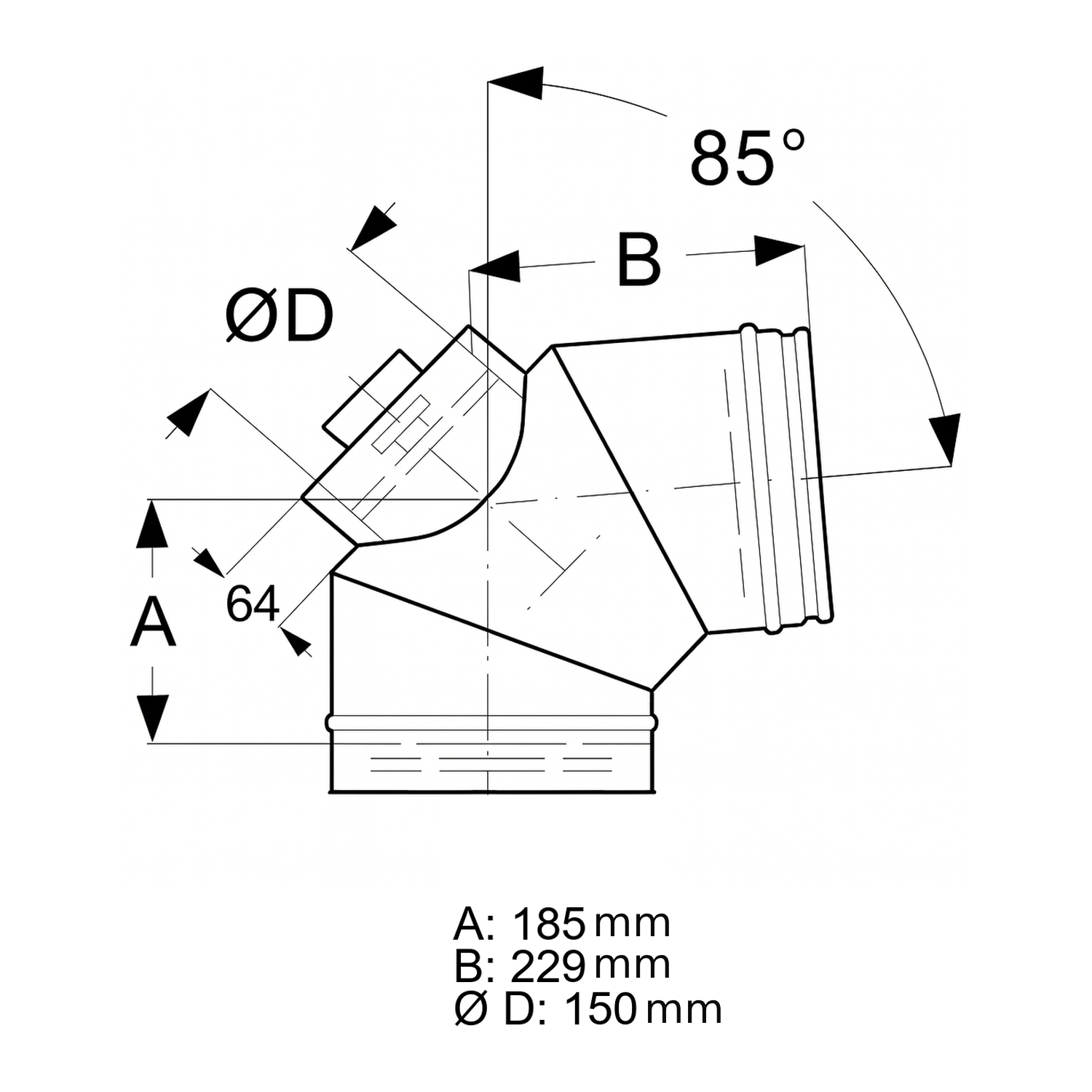 Schiedel ICS Coude 85° Ø200 mm avec trappe de révision pour mazout & gaz double paroi brillant