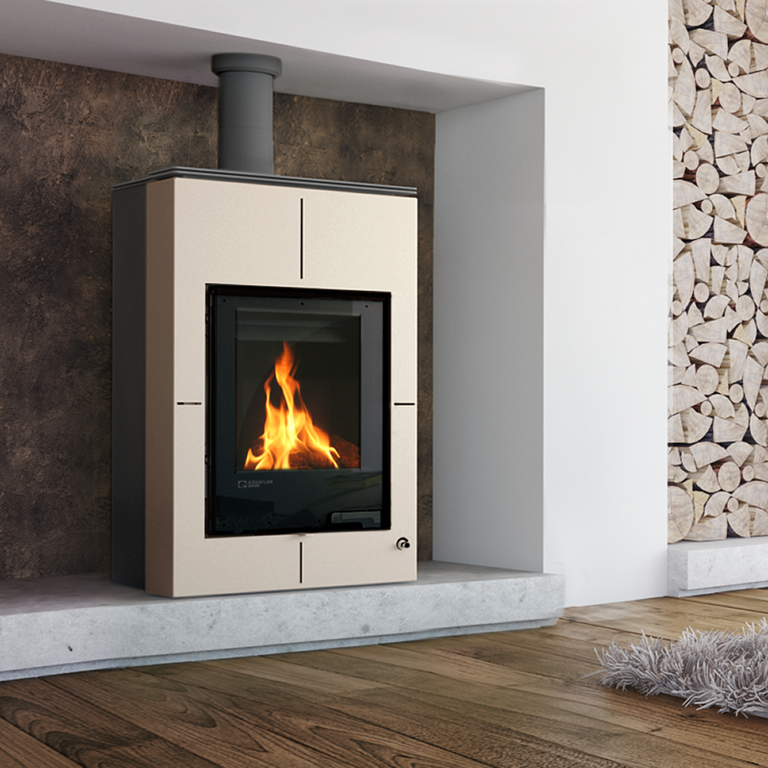 Aquaflam Vario Saporo Manuel Poêle à bois avec échangeur d'eau Crème 11/5 kW