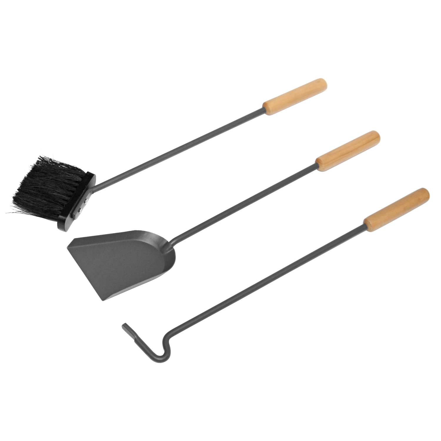 Raik Ensemble d'outils de cheminée avec poignée en bois, 3 pièces, gris + Allume-feu bio RITZ