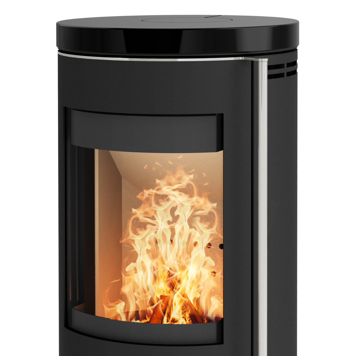 Fireplace Elite Toronto poêle à bois en acier noir avec plaque de recouvrement en céramique.