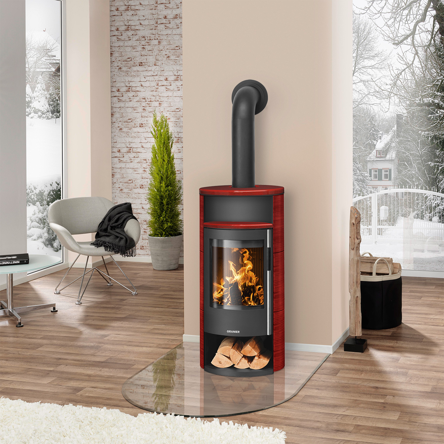 Oranier Polar Neo 6 Poêle à bois Acier Noir / Céramique Rouge Paprika, DIBt