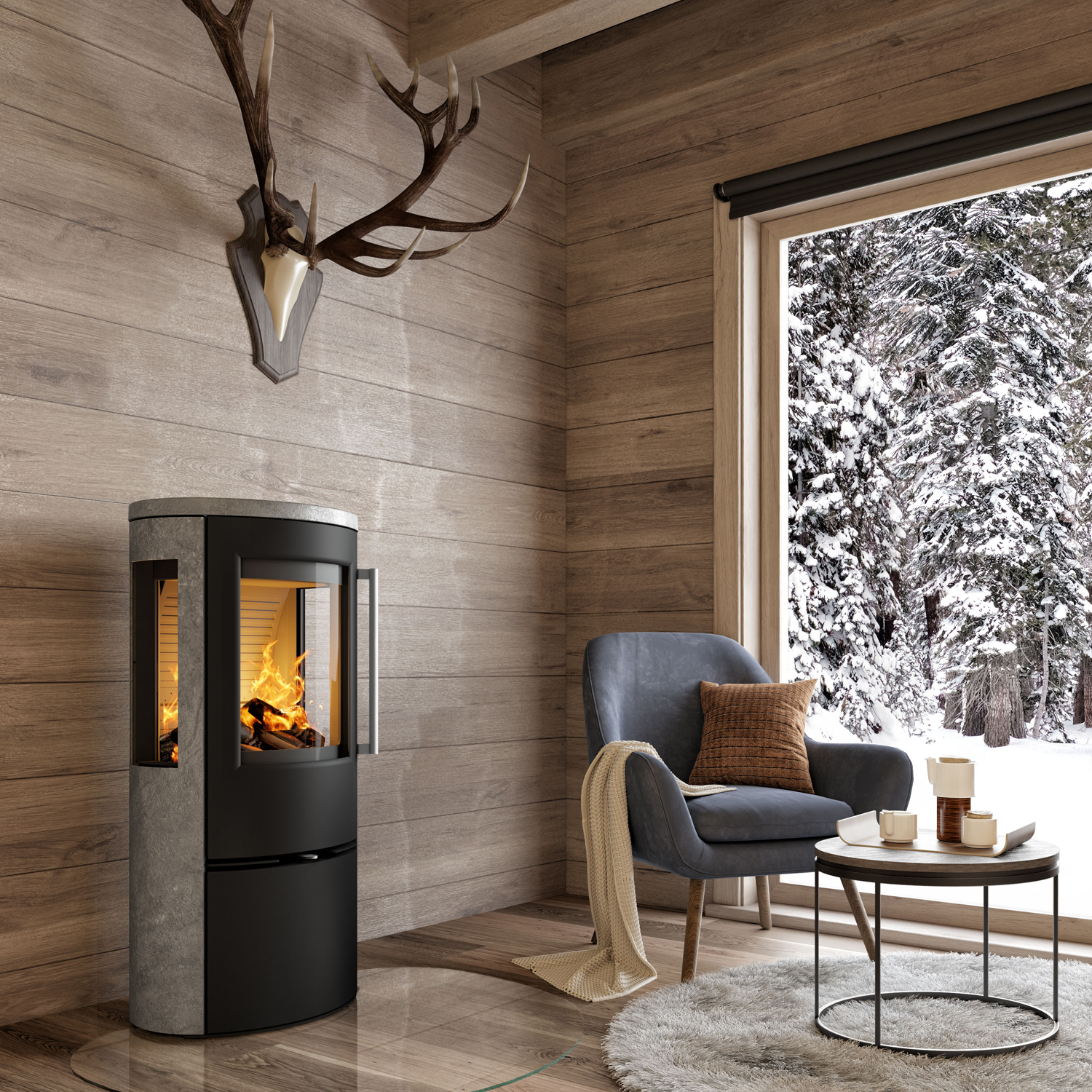 TermaTech TT23RGS poêle à bois acier noir/pierre ollaire