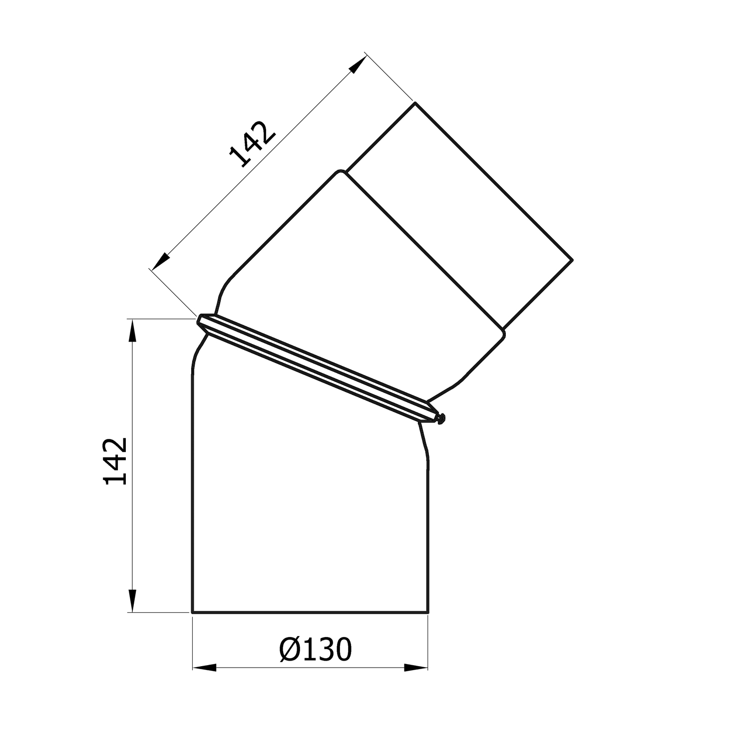 Coude de conduit de fumée Raik / Tuyau de poêle 130 mm - 0° - 45° sans ouverture de nettoyage noir