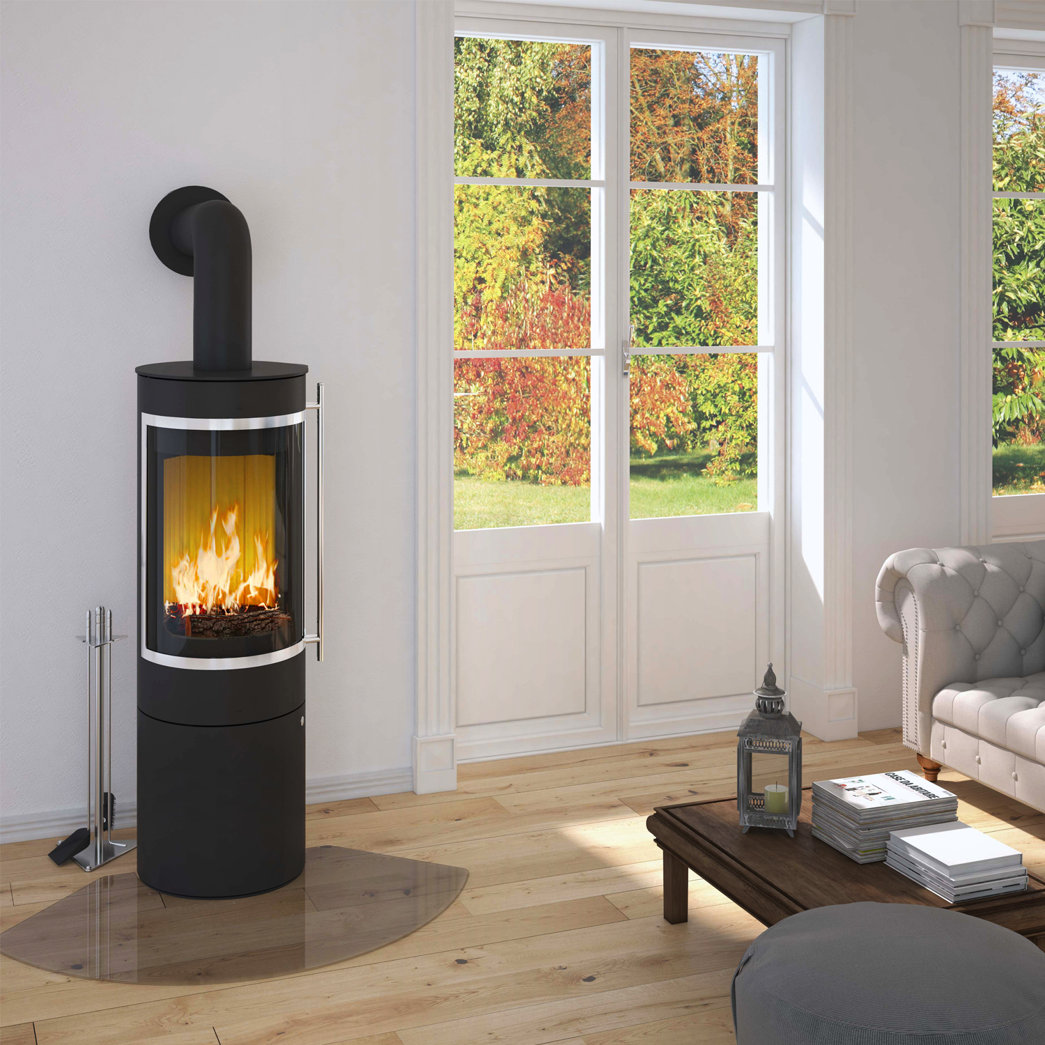Olsberg Pular Plus Compact Poêle à bois Noir Cadre décoratif chromé