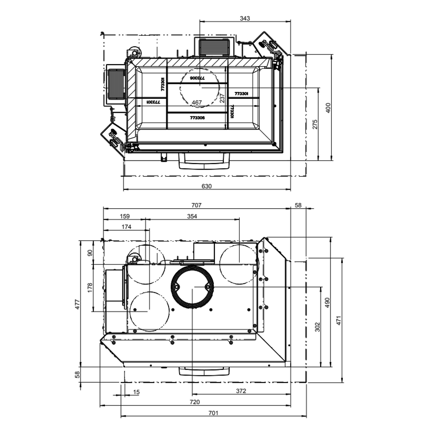 Austroflamm 63x40x51 S 2.0 Insert de cheminée angle droit