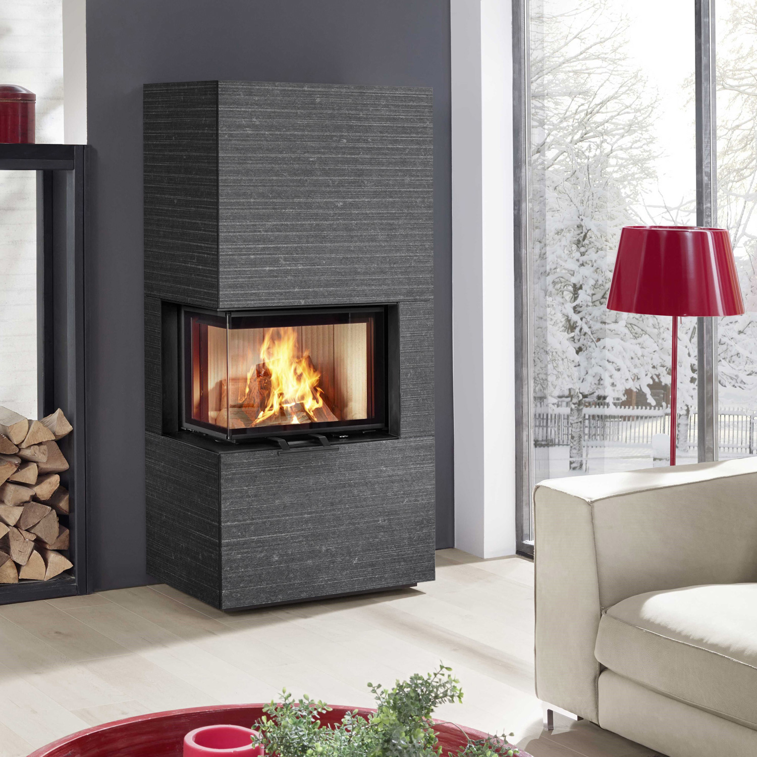 Olsberg Osorno L TopStone poêle à bois Gabbro nero ferrara ligne droite, à gauche