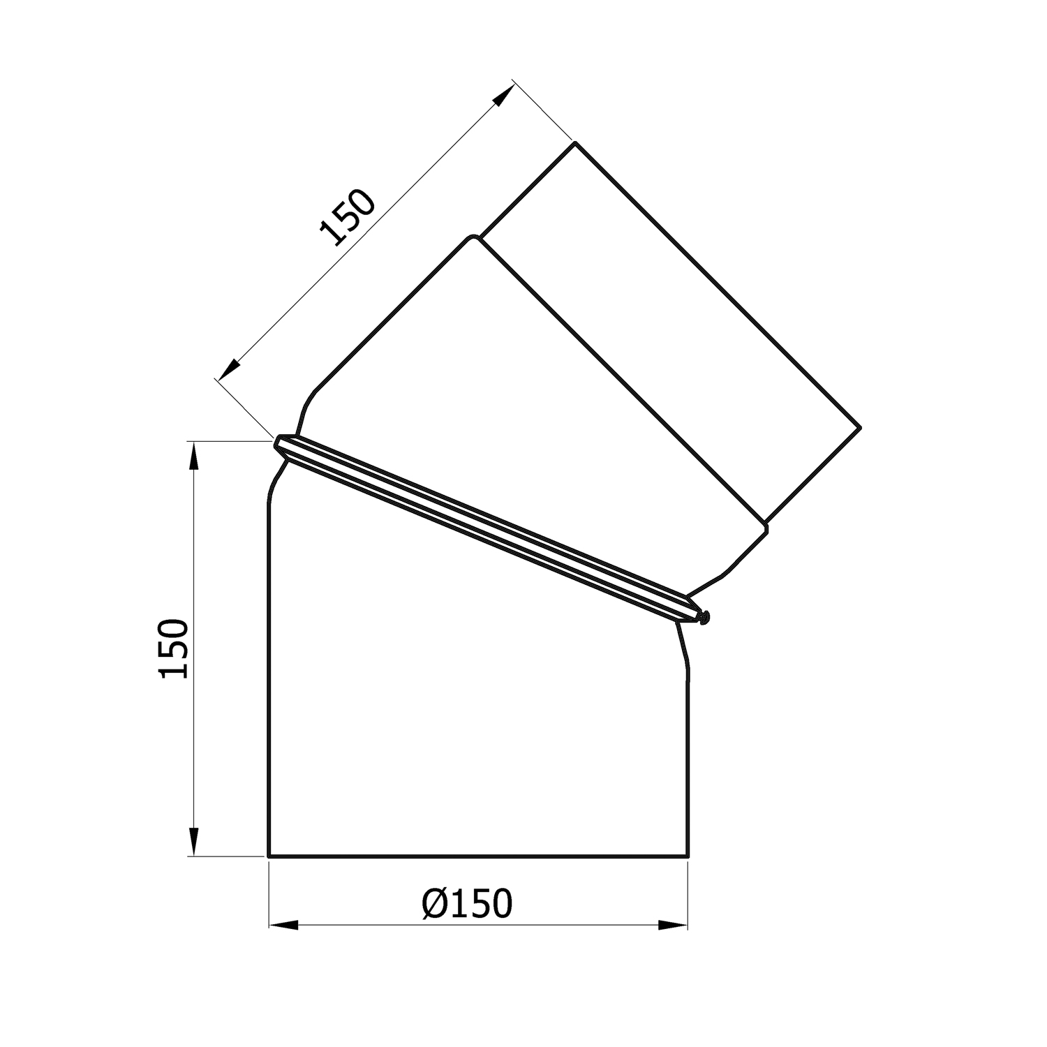Raik Basic coude de tuyau de fumée 150mm noir 0–45° sans porte pour tuyau de fumée / conduit de fumée