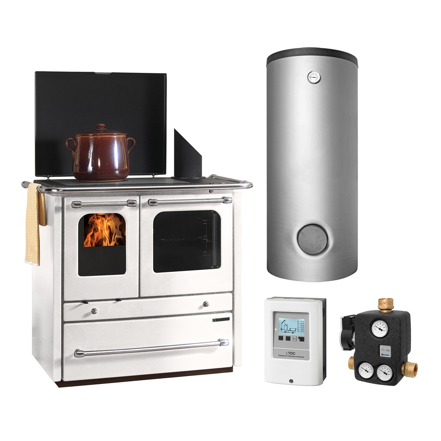 La Nordica Termosovrana DSA Bianco Cuisinière à eau Ensemble complet avec réservoir tampon TPSM 600 La Nordica Termosovrana DSA Bianco Cuisinière à eau Ensemble complet avec réservoir tampon TPSM 600