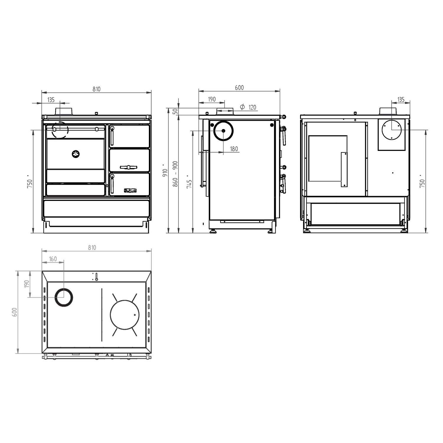 Justus Linz cuisinière à bois blanc chromé, gauche